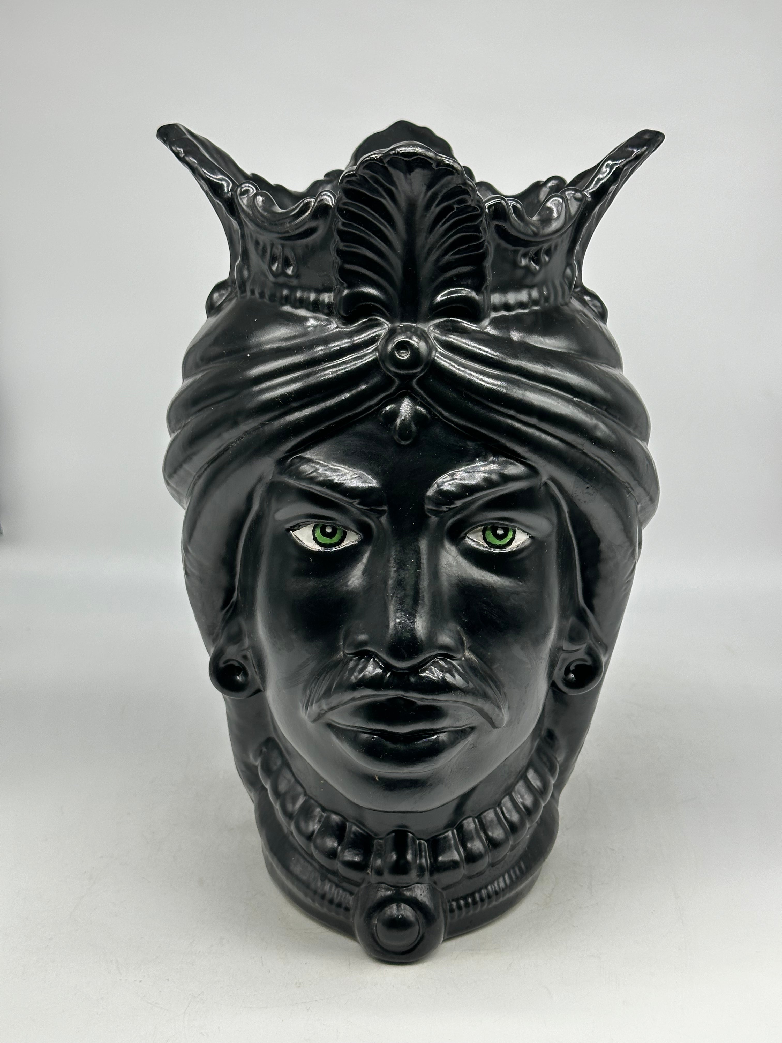 Teste di Moro Afro Ceramica Caltagirone cm H.35 L.23 Artigianale Nero Opaco - Uomo - TESTE DI MORO