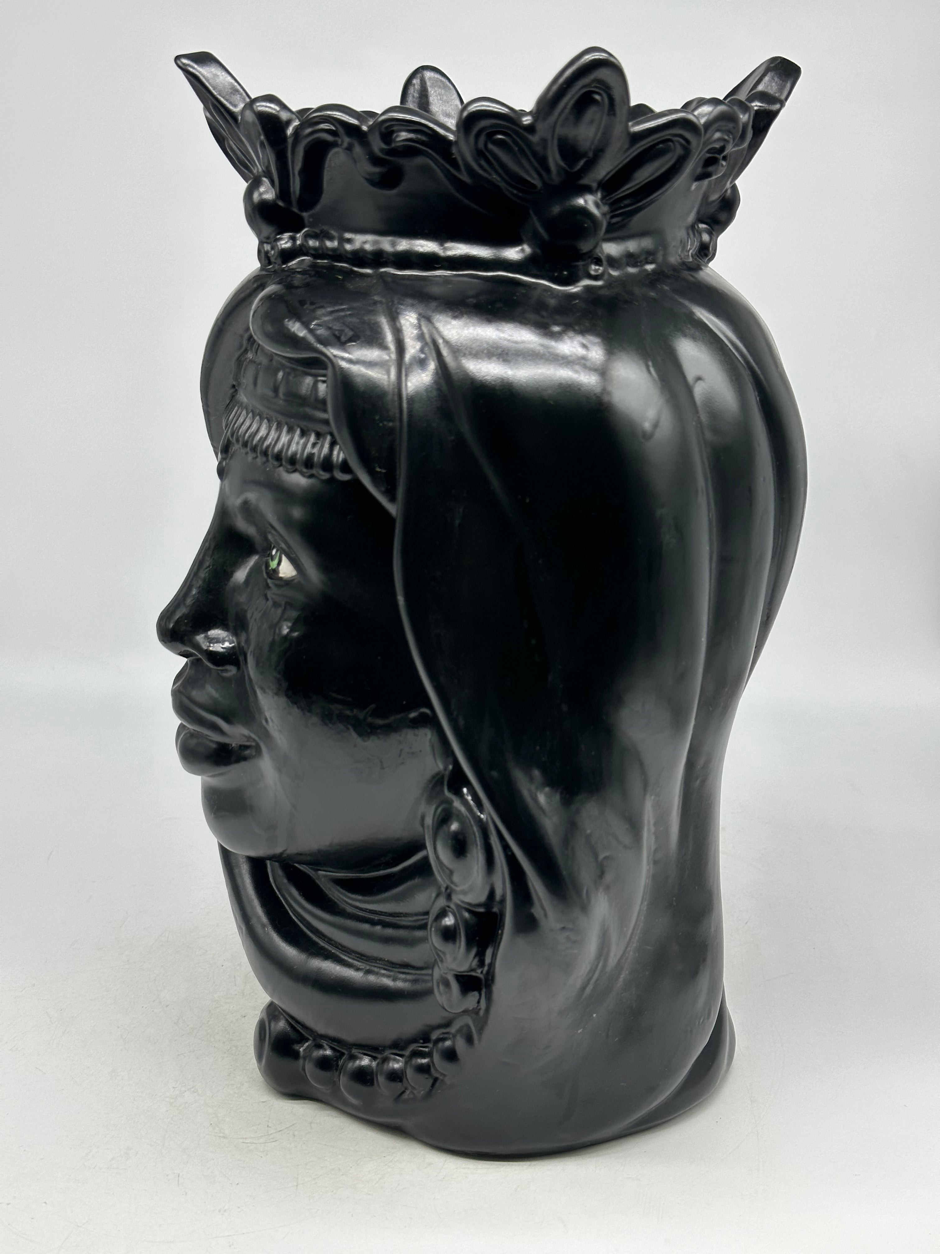 Teste di Moro Afro Ceramica Caltagirone cm H.35 L.23 Artigianale Nero Opaco - TESTE DI MORO