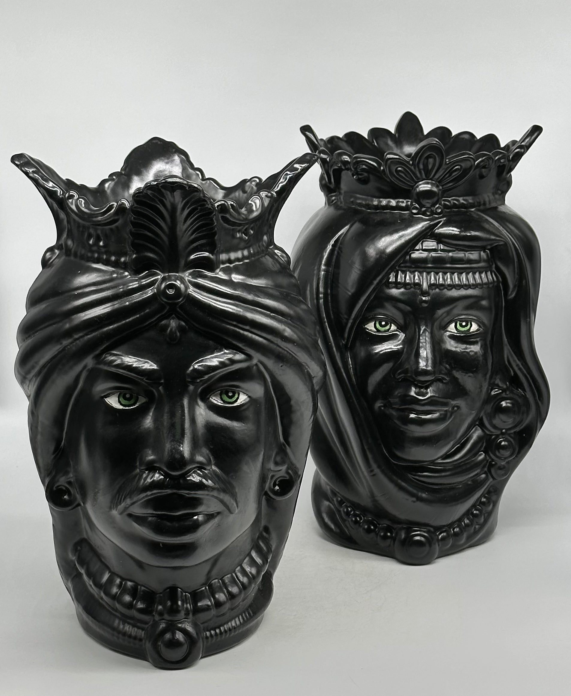 Teste di Moro Afro Ceramica Caltagirone cm H.35 L.23 Artigianale Nero Opaco - TESTE DI MORO