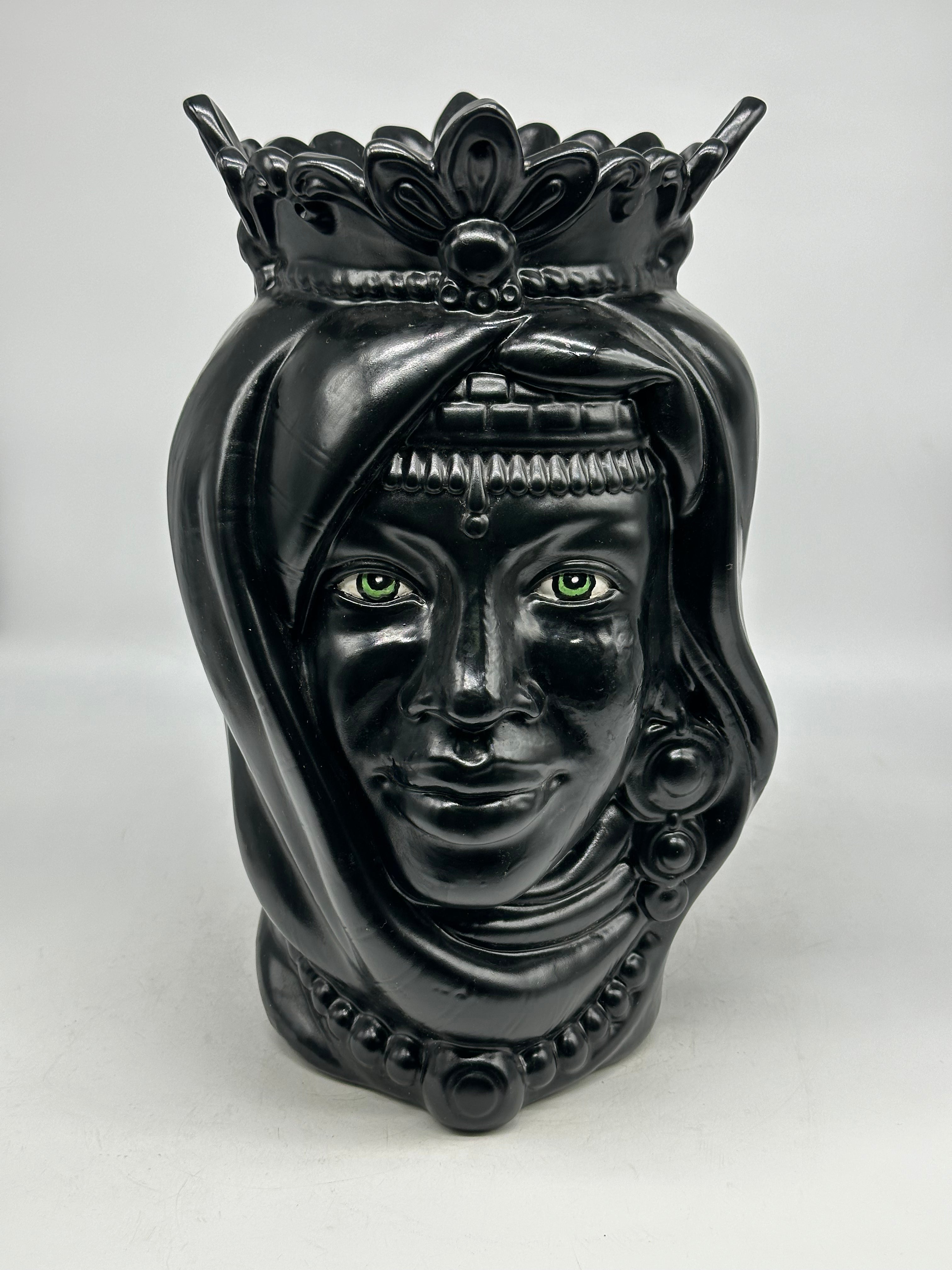 Teste di Moro Afro Ceramica Caltagirone cm H.35 L.23 Artigianale Nero Opaco - Donna - TESTE DI MORO