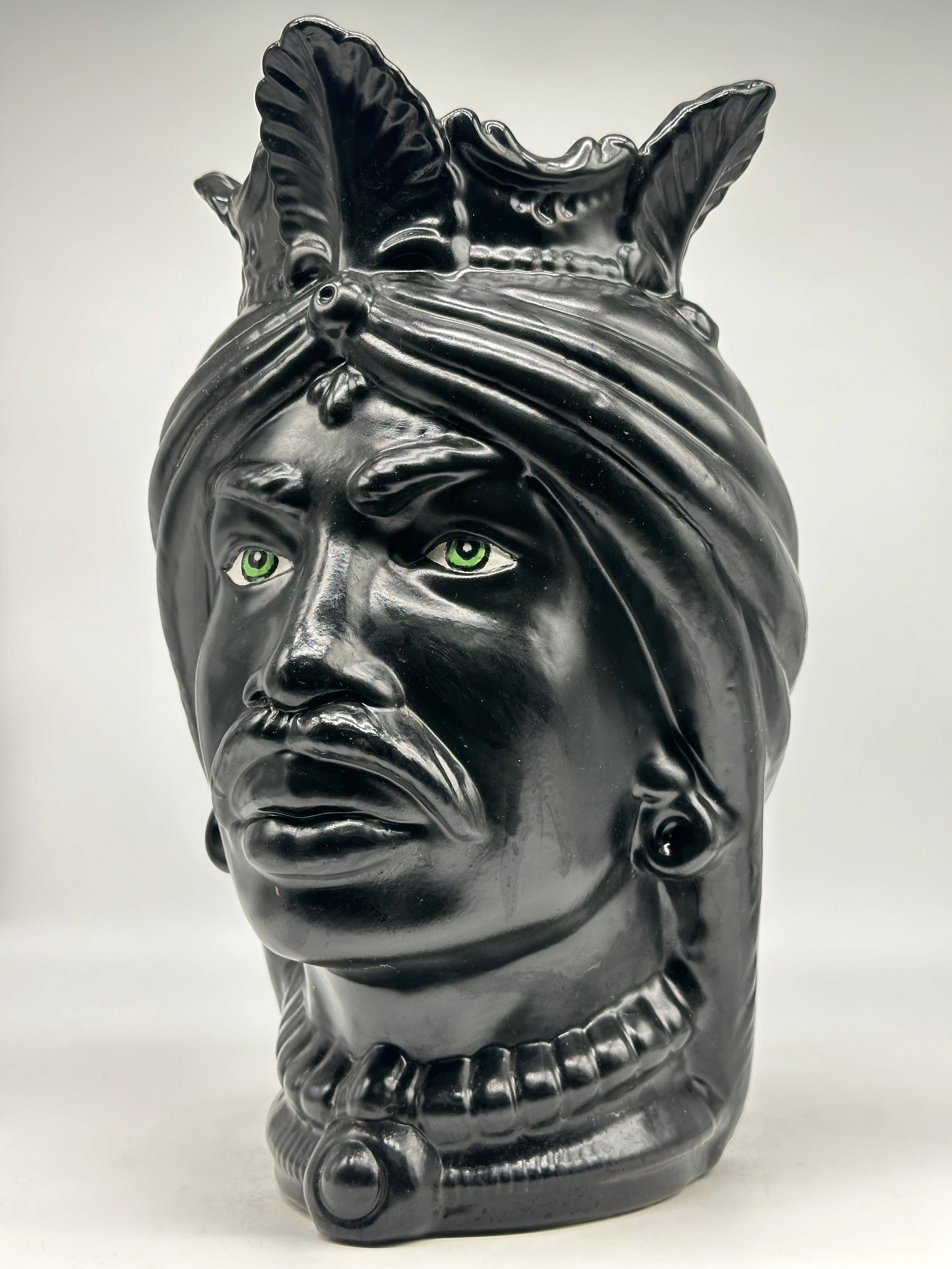 Teste di Moro Afro Ceramica Caltagirone cm H.35 L.23 Artigianale Nero Opaco - TESTE DI MORO