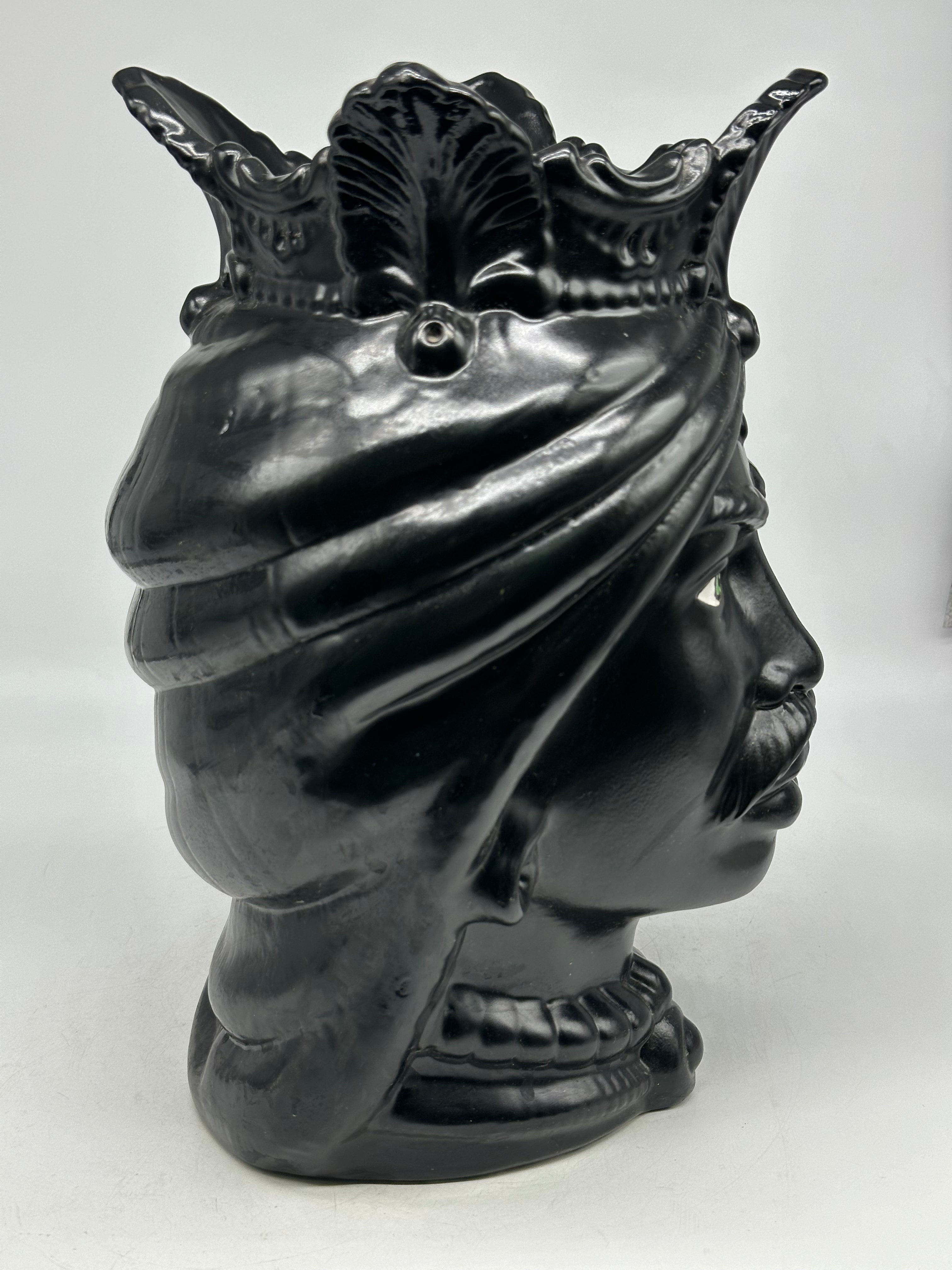 Teste di Moro Afro Ceramica Caltagirone cm H.35 L.23 Artigianale Nero Opaco - TESTE DI MORO