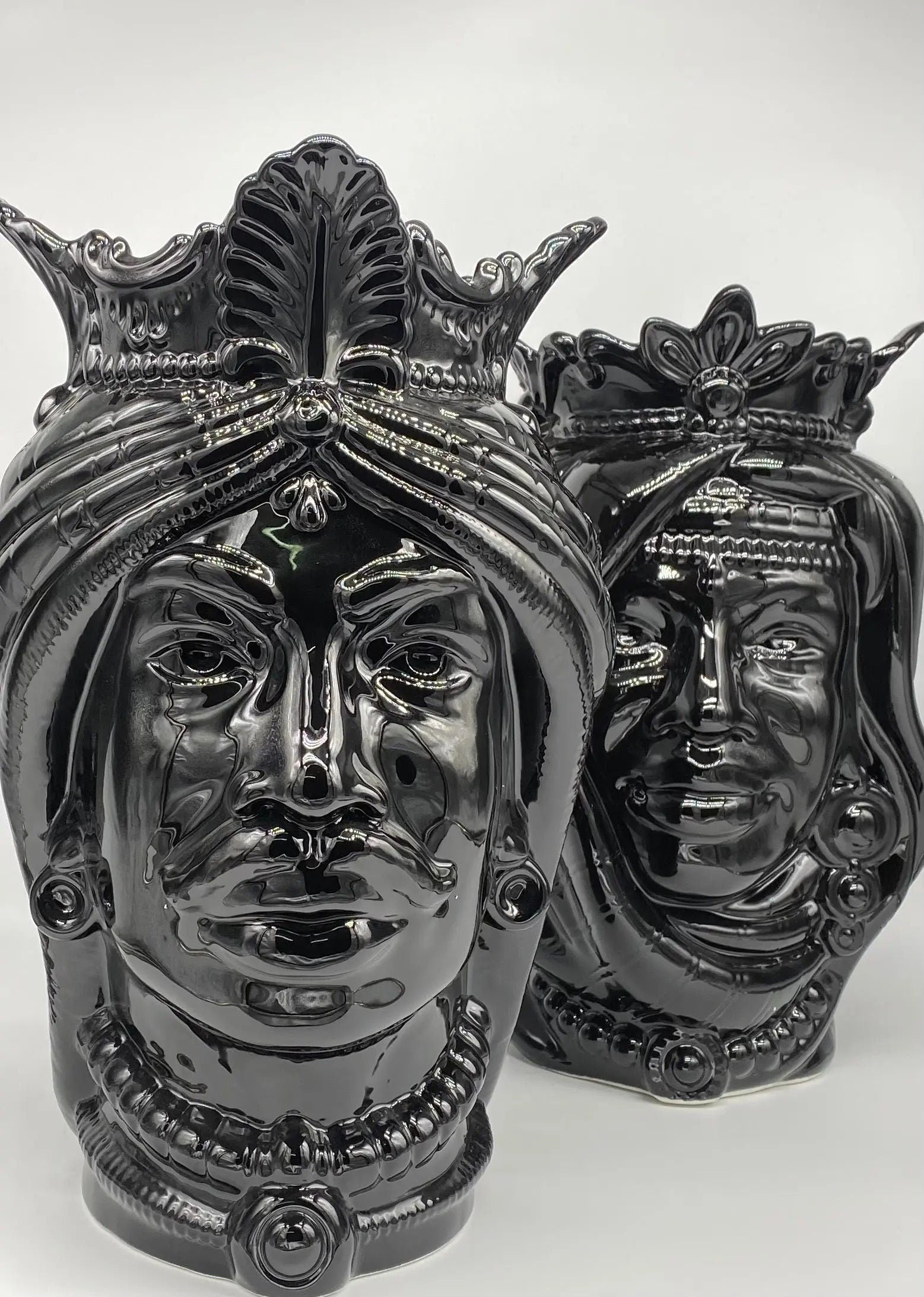 Teste di Moro Afro Ceramica Caltagirone cm H.37 L.24 Artigianale Nero Lucido DD CERAMICHE SICILIANE