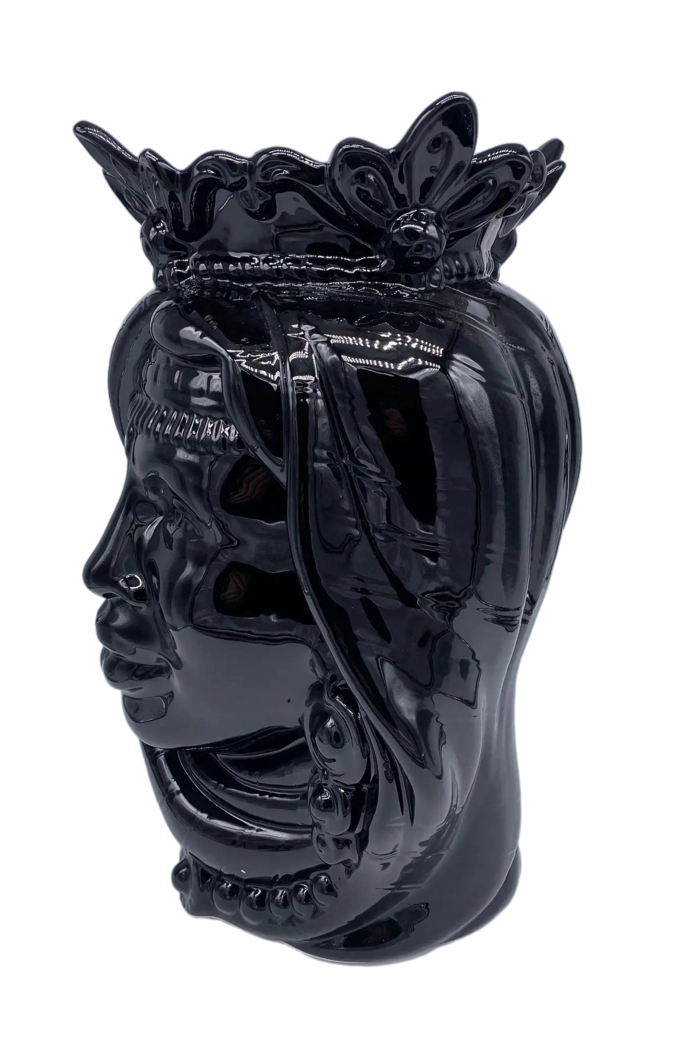 Teste di Moro Afro Ceramica Caltagirone cm H.37 L.24 Artigianale Nero Lucido - DD CERAMICHE SICILIANE