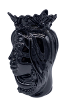 Teste di Moro Afro Ceramica Caltagirone cm H.37 L.24 Artigianale Nero Lucido - DD CERAMICHE SICILIANE