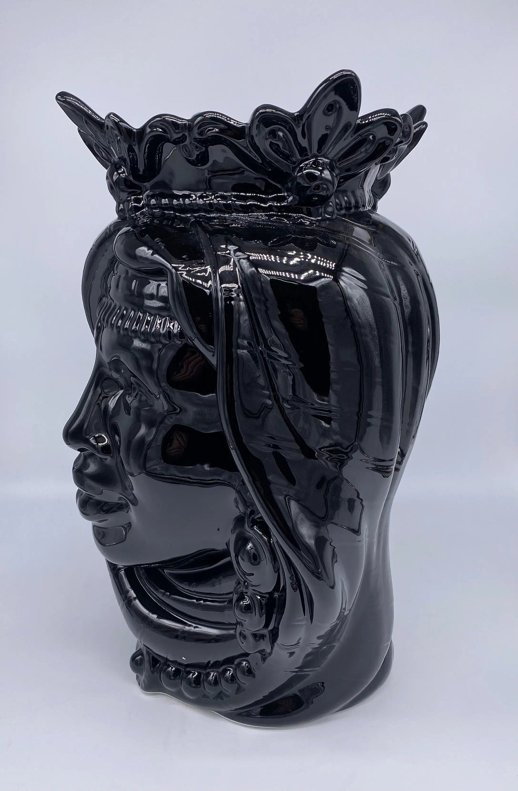 Teste di Moro Afro Ceramica Caltagirone cm H.37 L.24 Artigianale Nero Lucido DD CERAMICHE SICILIANE