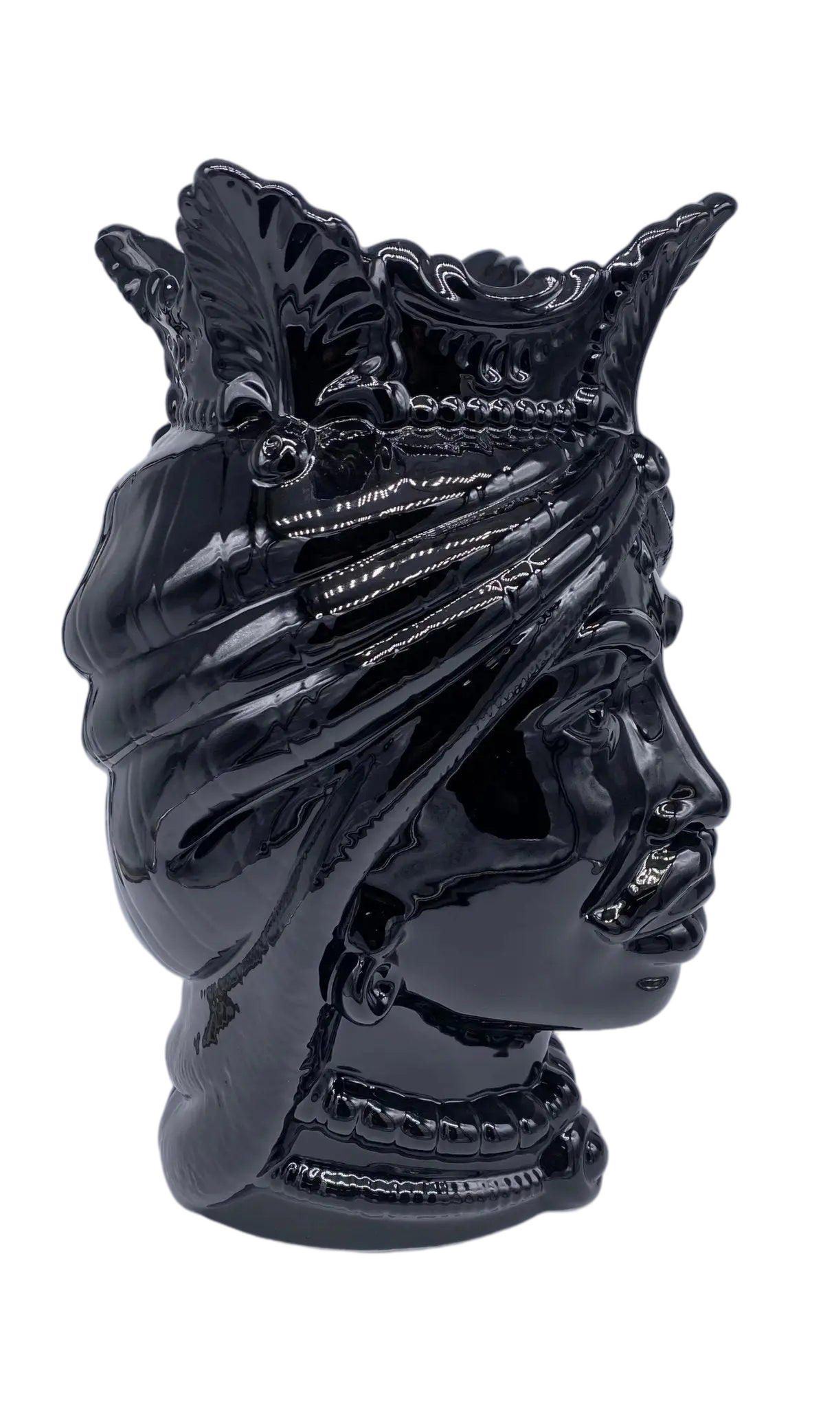 Teste di Moro Afro Ceramica Caltagirone cm H.37 L.24 Artigianale Nero Lucido - DD CERAMICHE SICILIANE