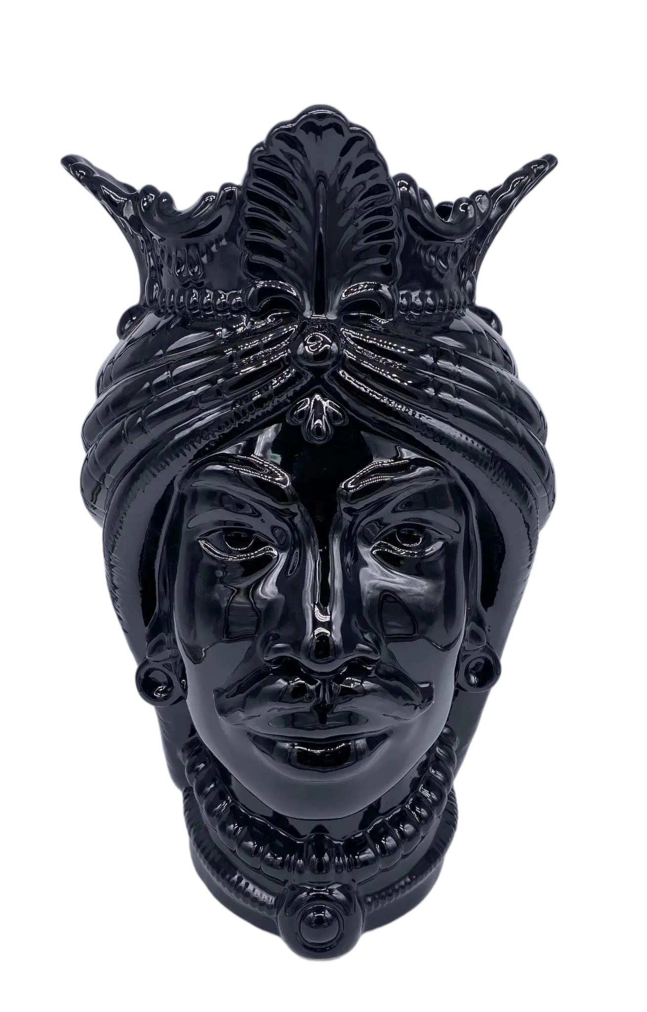 Teste di Moro Afro Ceramica Caltagirone cm H.37 L.24 Artigianale Nero Lucido - DD CERAMICHE SICILIANE