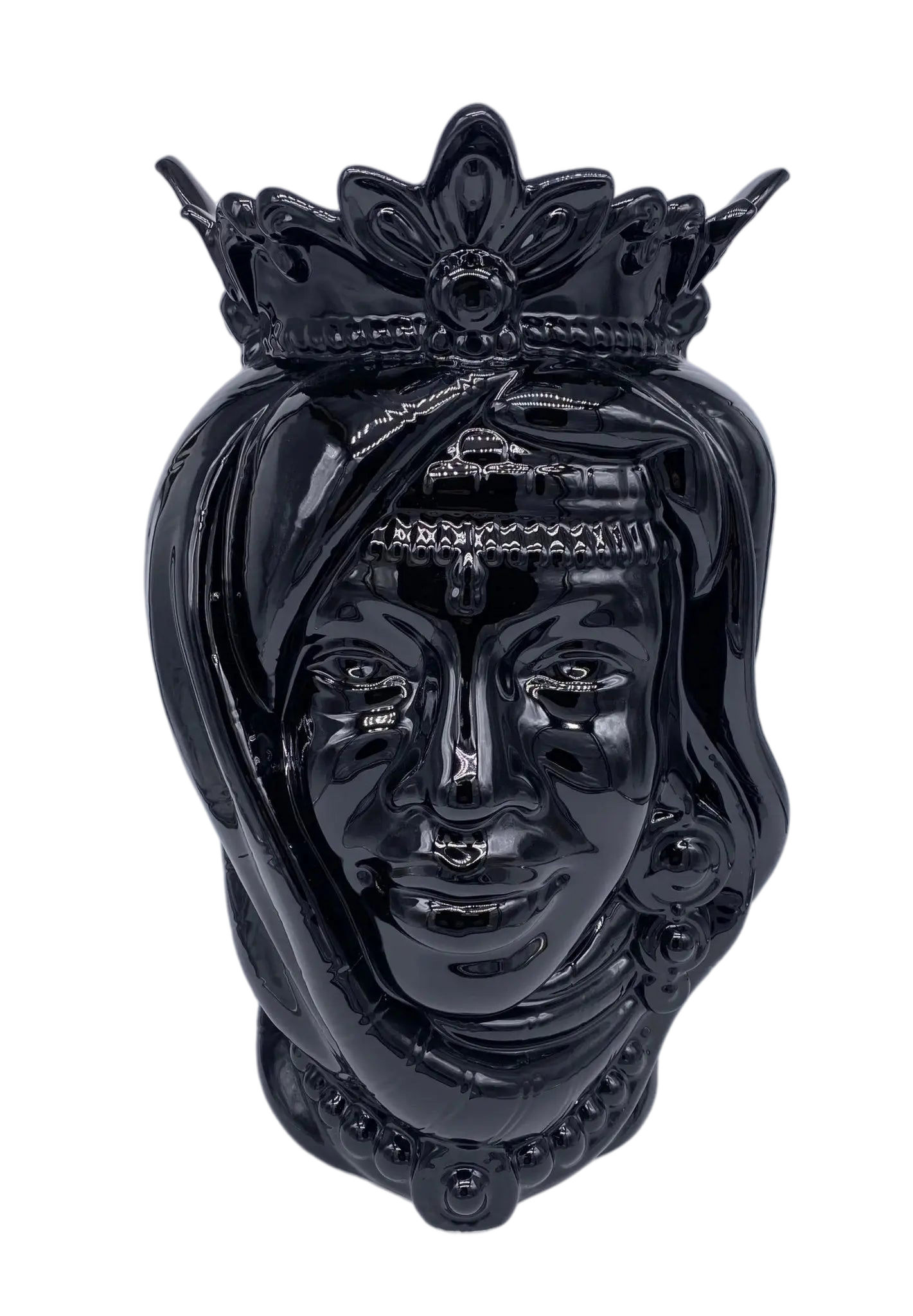 Teste di Moro Afro Ceramica Caltagirone cm H.37 L.24 Artigianale Nero Lucido - DD CERAMICHE SICILIANE