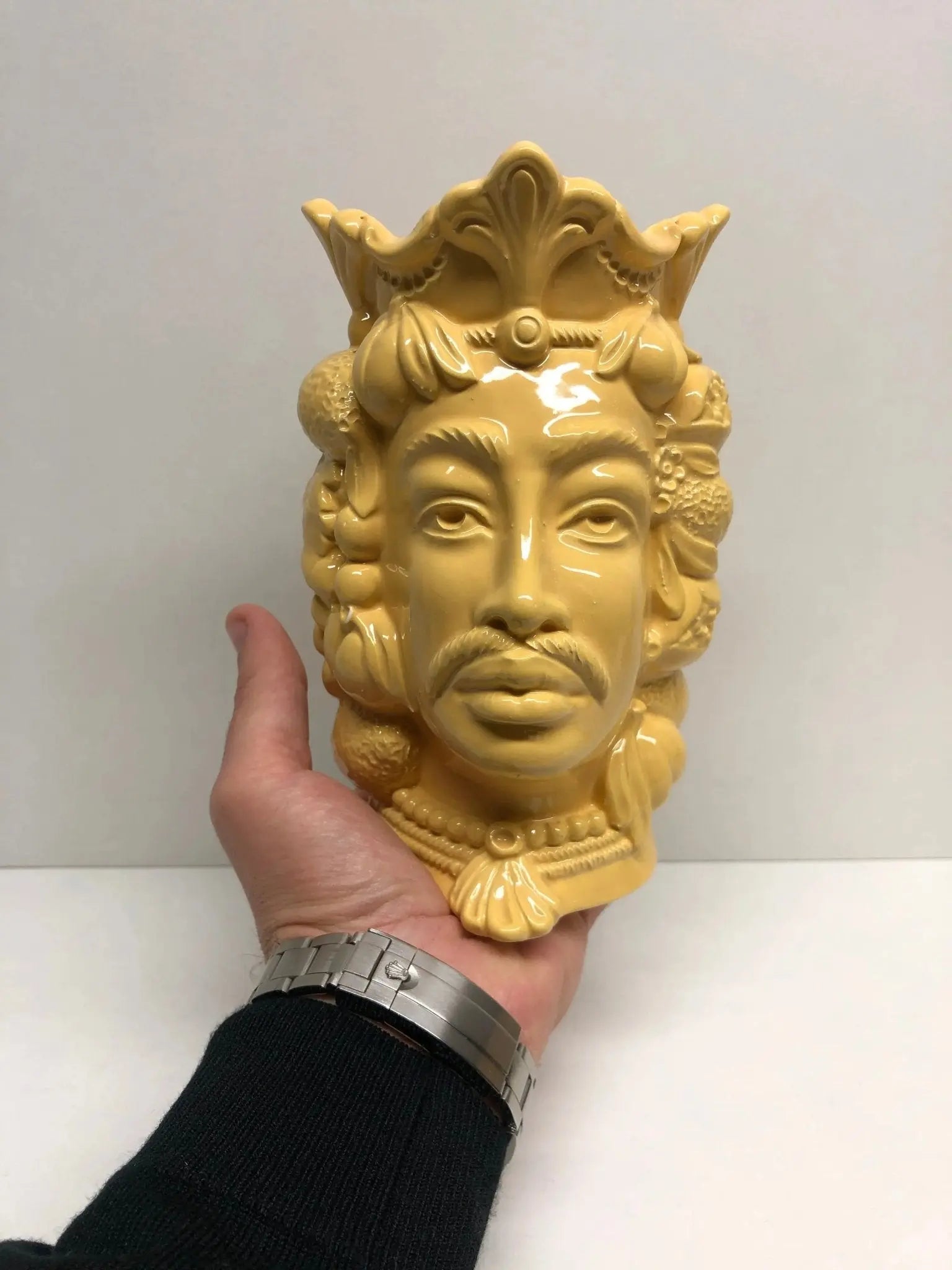 Teste di Moro Afro Frutta Ceramica Caltagirone cm H.18 L.12 Artigianale Giallo - DD CERAMICHE SICILIANE