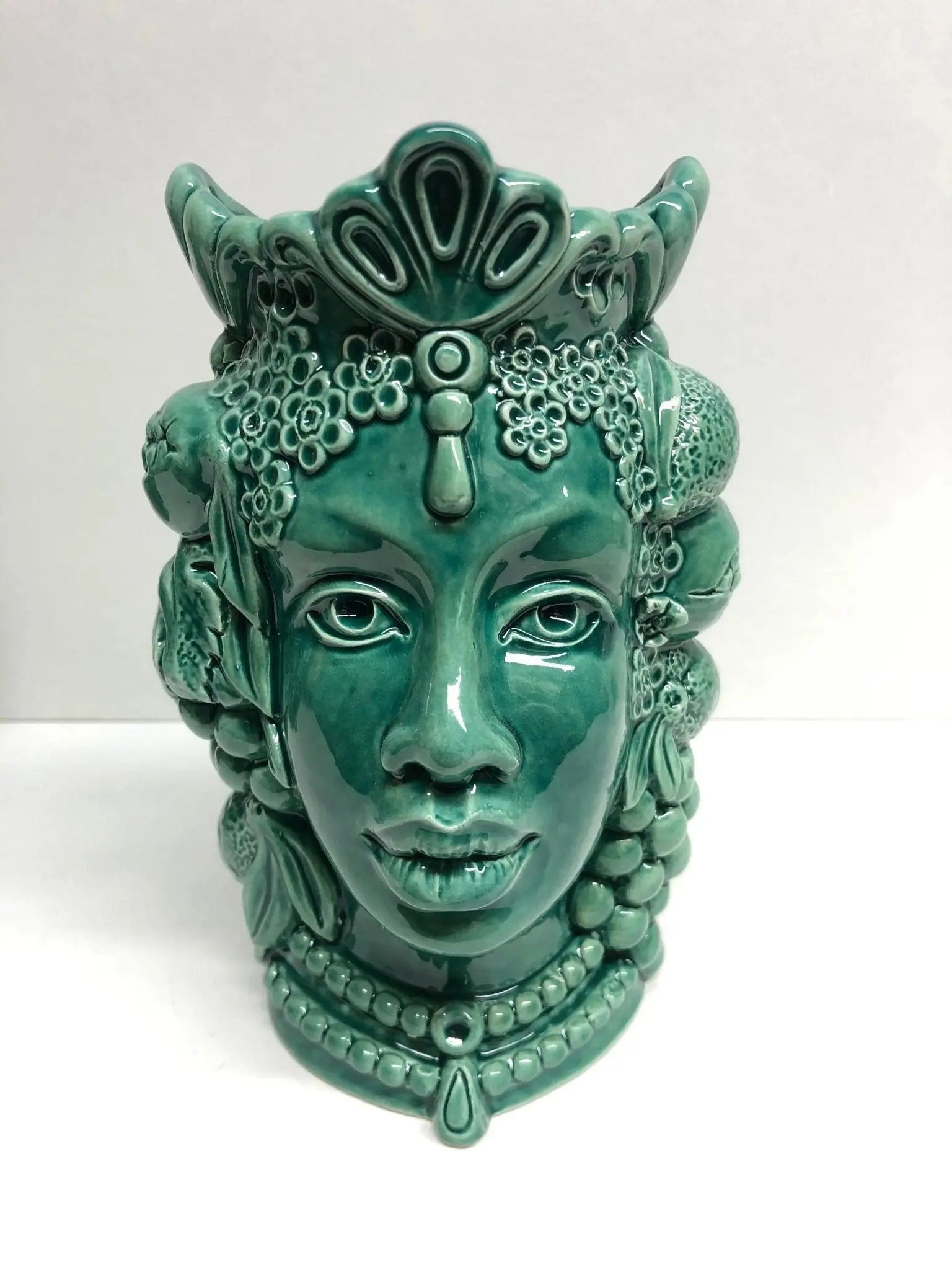 Teste di Moro Afro Frutta Ceramica Caltagirone cm H.18 L.12 Artigianale Verde - DD CERAMICHE SICILIANE