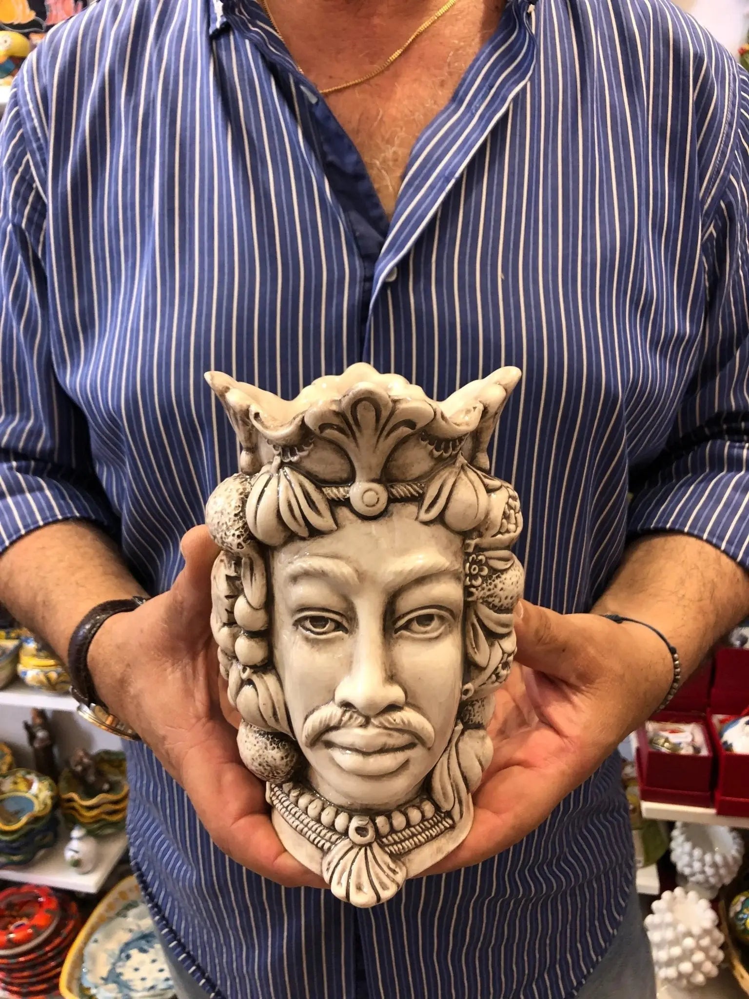 Teste di Moro Afro Frutta Ceramica Caltagirone cm H.18 L.12 Artigianale Beige - DD CERAMICHE SICILIANE