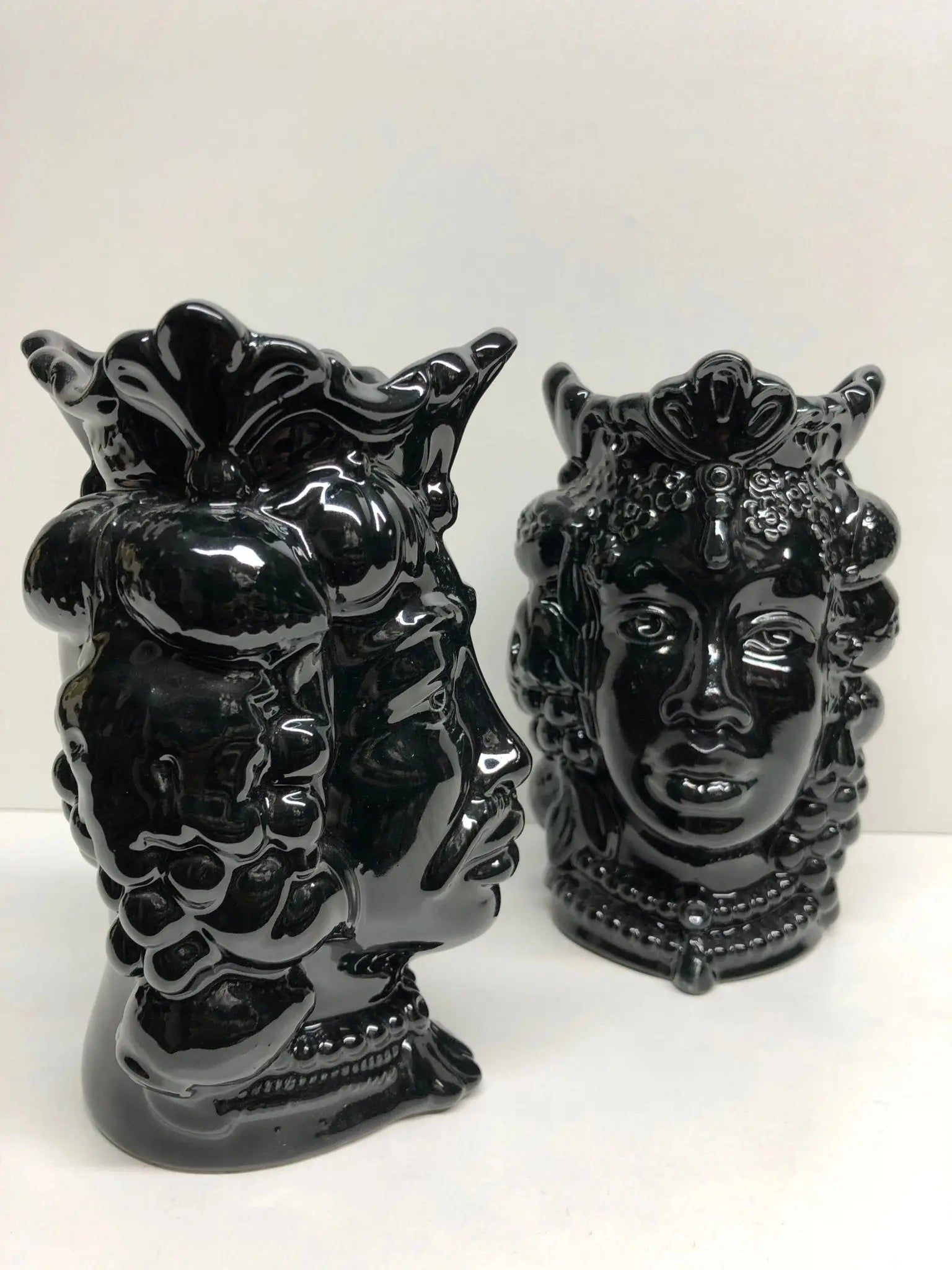 Teste di Moro Afro Frutta Ceramica Caltagirone cm H.18 L.12 Artigianale Nero - DD CERAMICHE SICILIANE