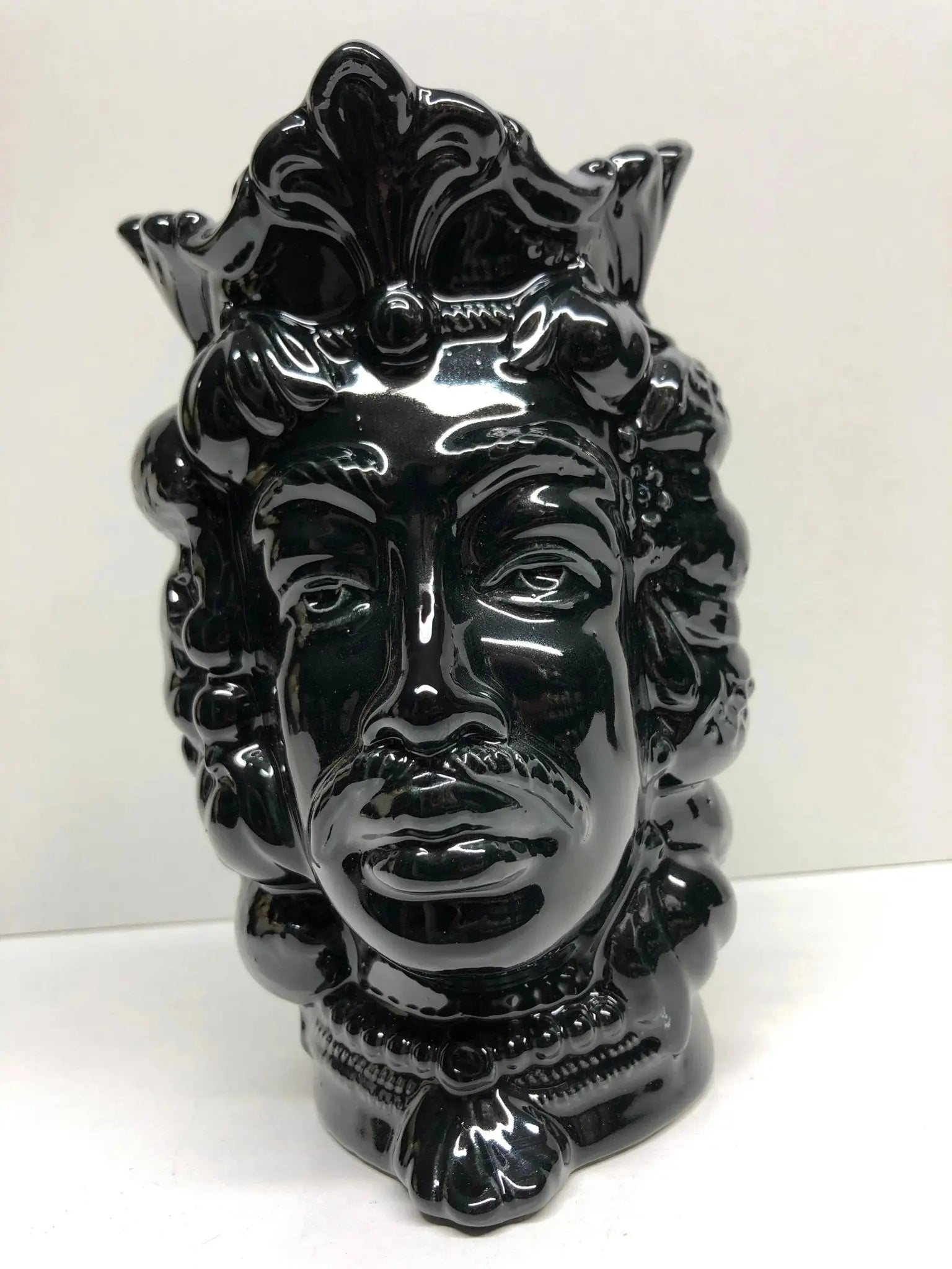 Teste di Moro Afro Frutta Ceramica Caltagirone cm H.18 L.12 Artigianale Nero - DD CERAMICHE SICILIANE