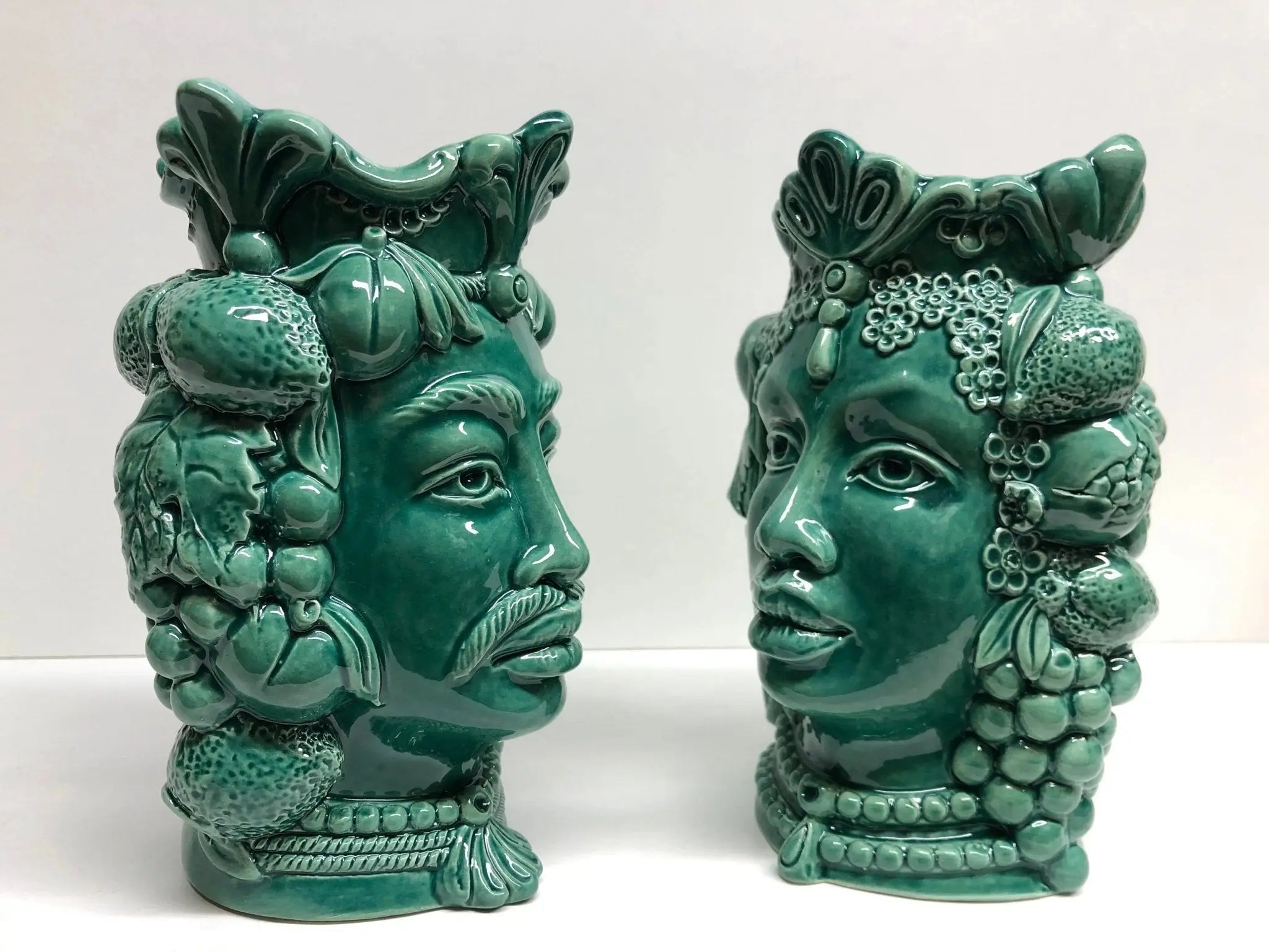 Teste di Moro Afro Frutta Ceramica Caltagirone cm H.18 L.12 Artigianale Verde - DD CERAMICHE SICILIANE