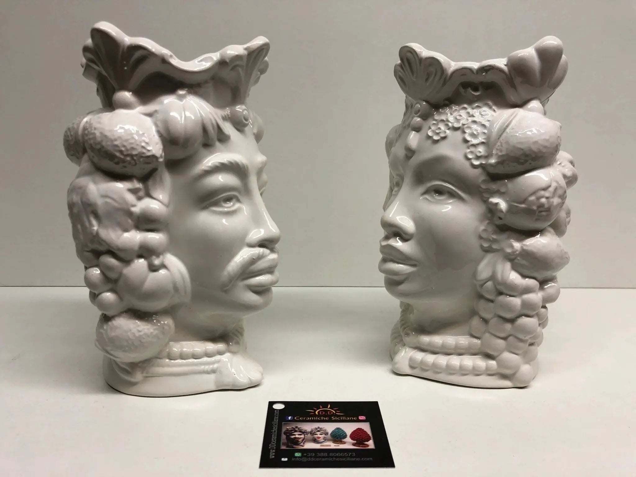 Teste di Moro Afro Frutta Ceramica Caltagirone cm H.18 L.12 Artigianale Bianco Lucido - DD CERAMICHE SICILIANE