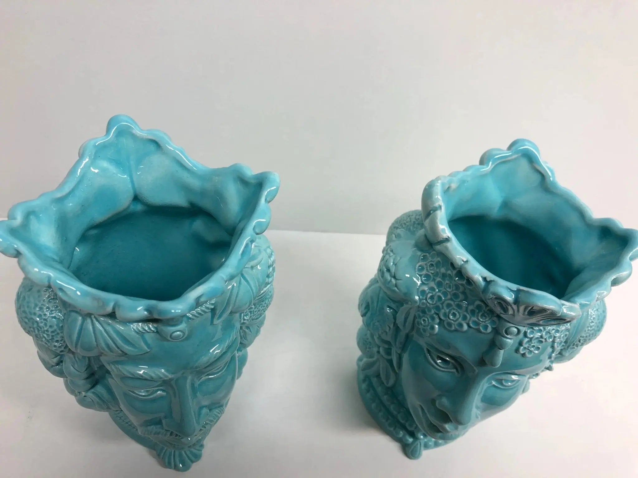 Teste di Moro Afro Frutta Ceramica Caltagirone cm H.18 L.12 Artigianale Celeste - DD CERAMICHE SICILIANE