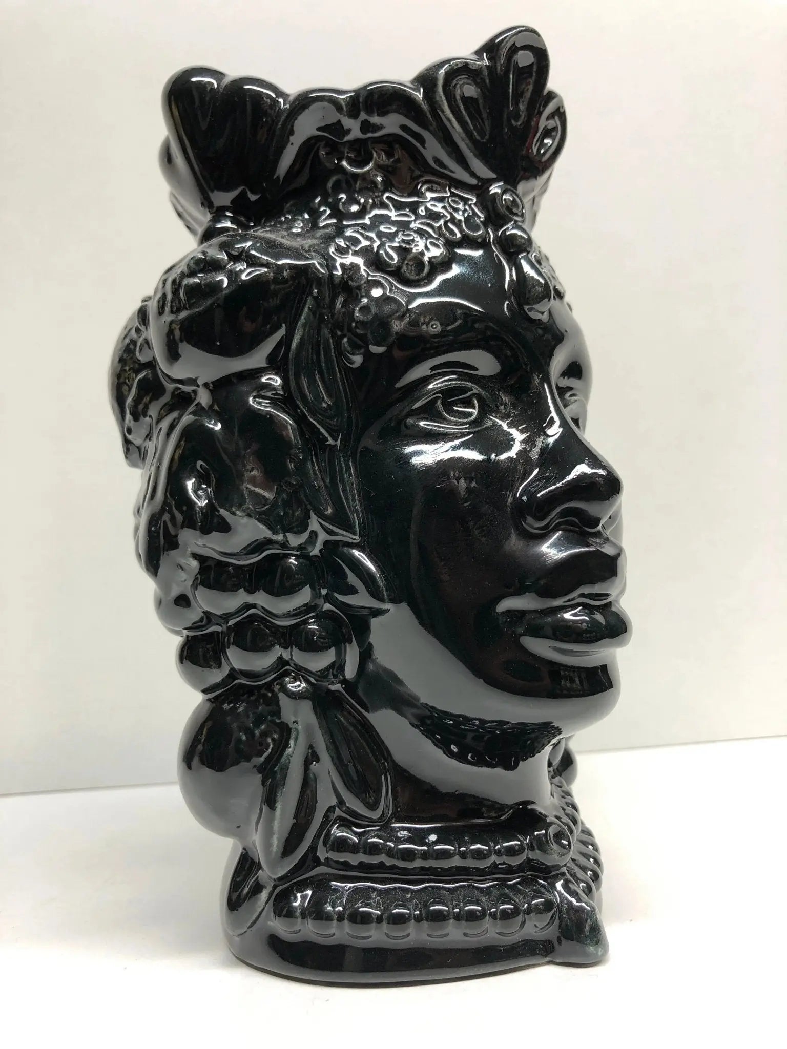 Teste di Moro Afro Frutta Ceramica Caltagirone cm H.18 L.12 Artigianale Nero - DD CERAMICHE SICILIANE