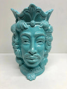 Teste di Moro Afro Frutta Ceramica Caltagirone cm H.18 L.12 Artigianale Celeste - DD CERAMICHE SICILIANE