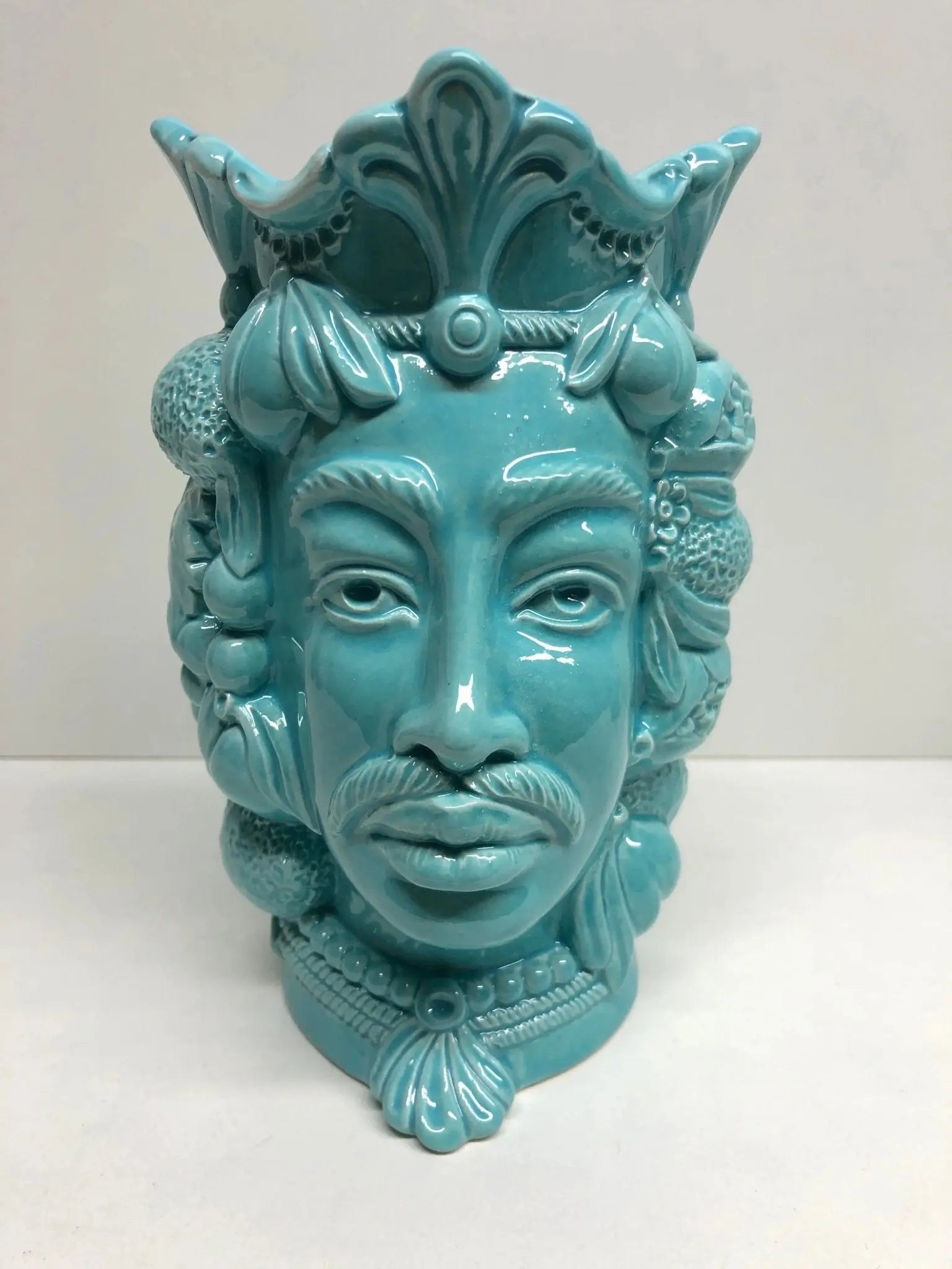 Teste di Moro Afro Frutta Ceramica Caltagirone cm H.18 L.12 Artigianale Celeste - DD CERAMICHE SICILIANE