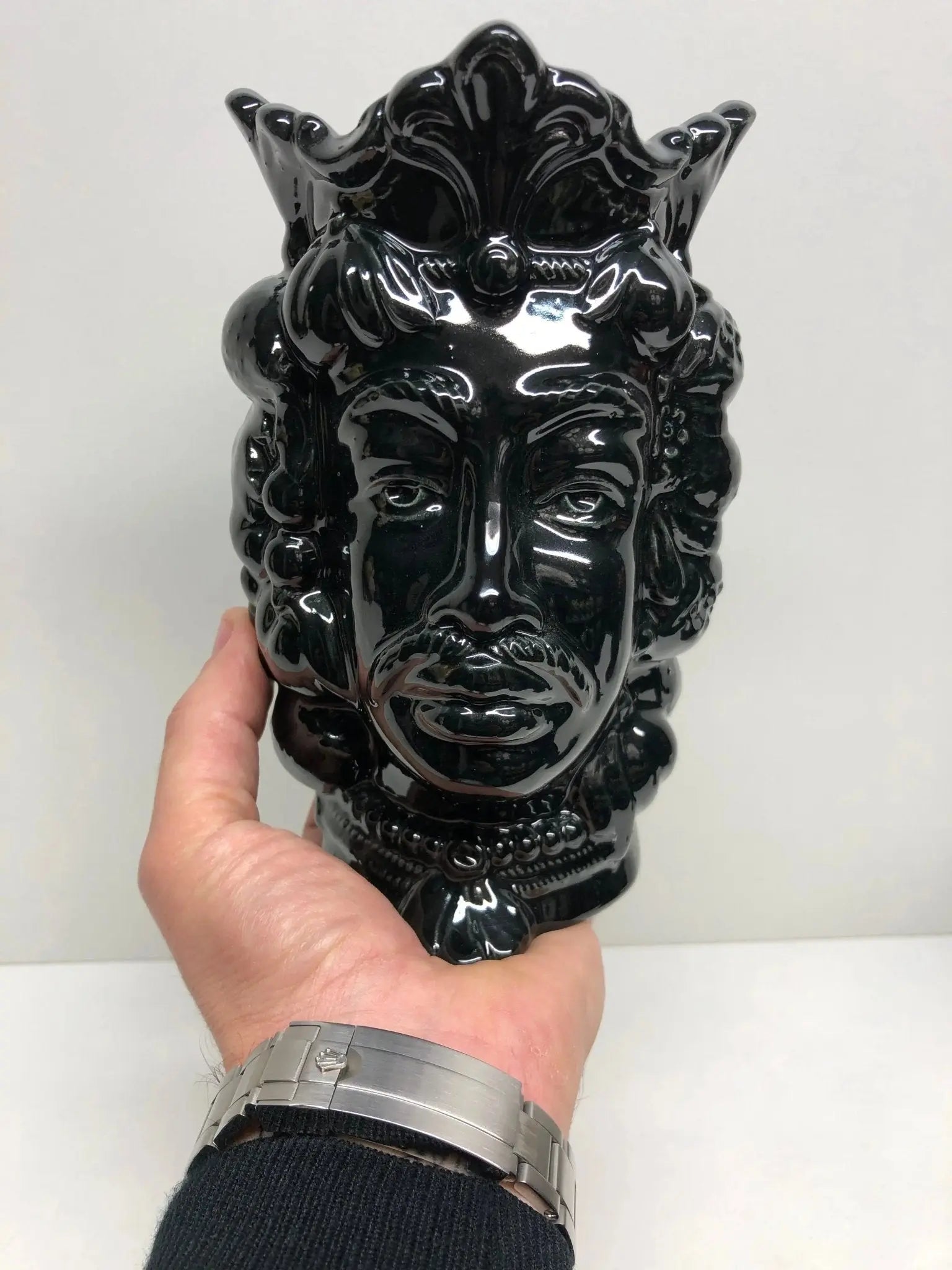 Teste di Moro Afro Frutta Ceramica Caltagirone cm H.18 L.12 Artigianale Nero - DD CERAMICHE SICILIANE