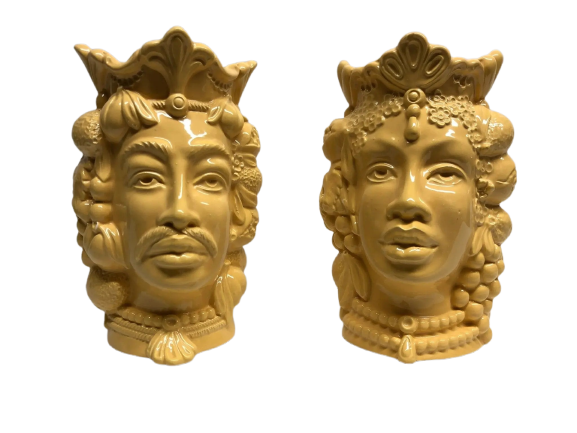Teste di Moro Afro Frutta Ceramica Caltagirone cm H.18 L.12 Artigianale Giallo - DD CERAMICHE SICILIANE