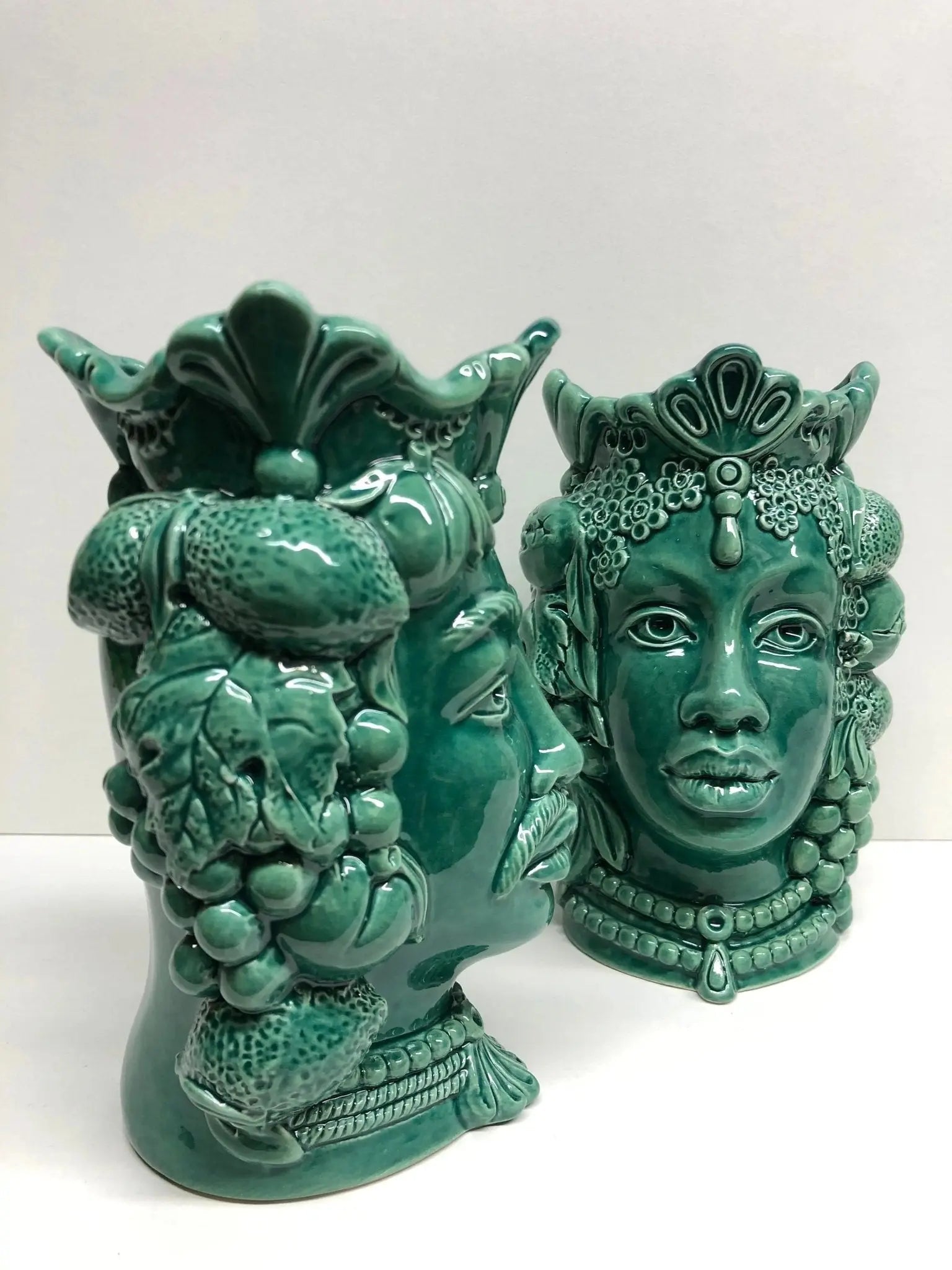 Teste di Moro Afro Frutta Ceramica Caltagirone cm H.18 L.12 Artigianale Verde - DD CERAMICHE SICILIANE