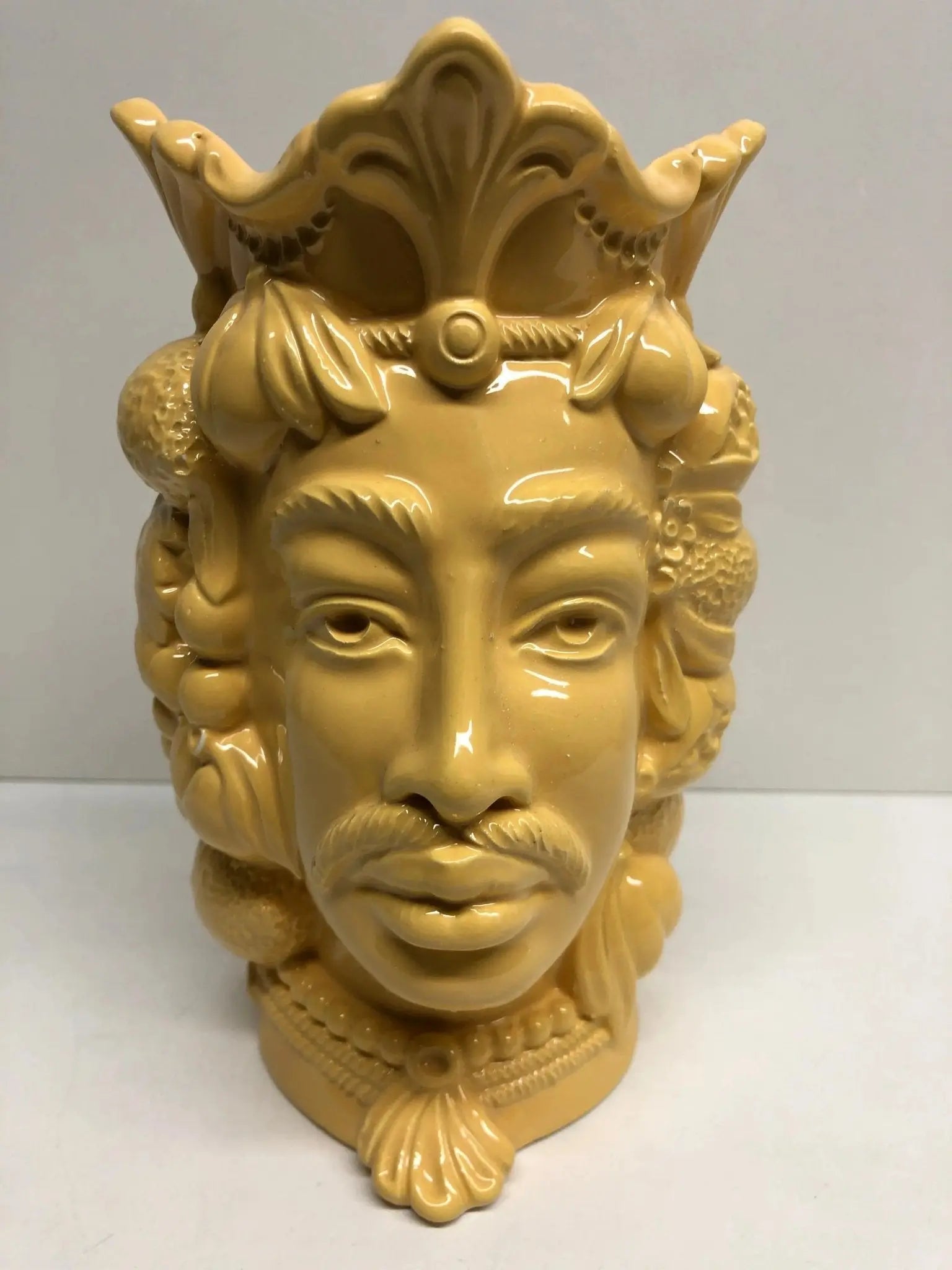Teste di Moro Afro Frutta Ceramica Caltagirone cm H.18 L.12 Artigianale Giallo - DD CERAMICHE SICILIANE