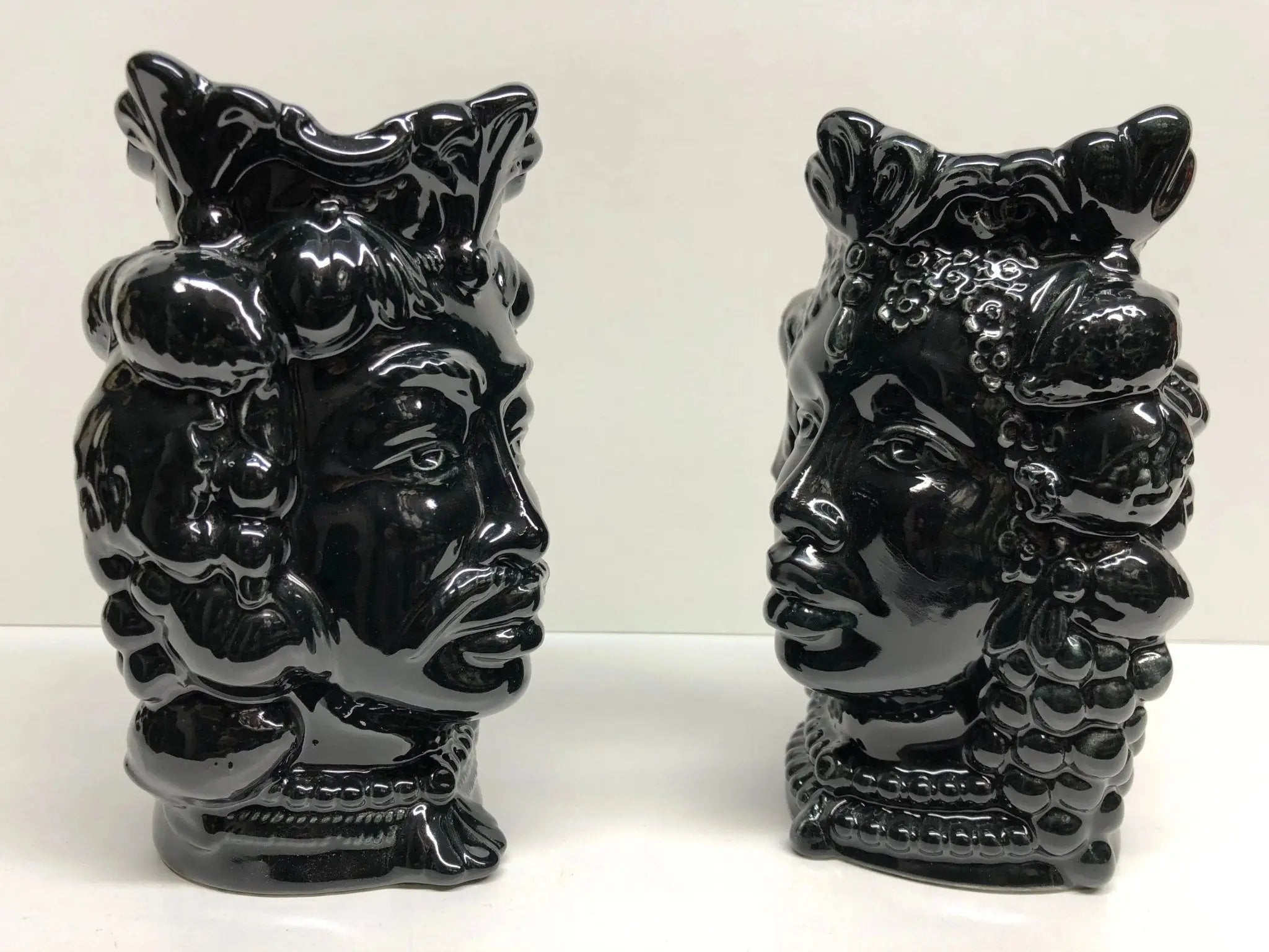 Teste di Moro Afro Frutta Ceramica Caltagirone cm H.18 L.12 Artigianale Nero - DD CERAMICHE SICILIANE