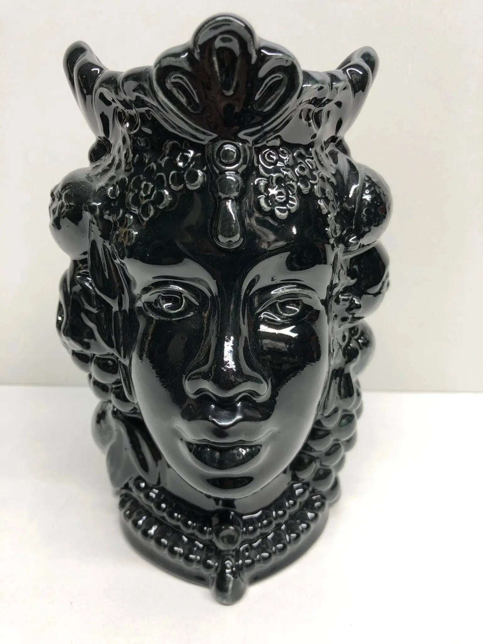 Teste di Moro Afro Frutta Ceramica Caltagirone cm H.18 L.12 Artigianale Nero - DD CERAMICHE SICILIANE