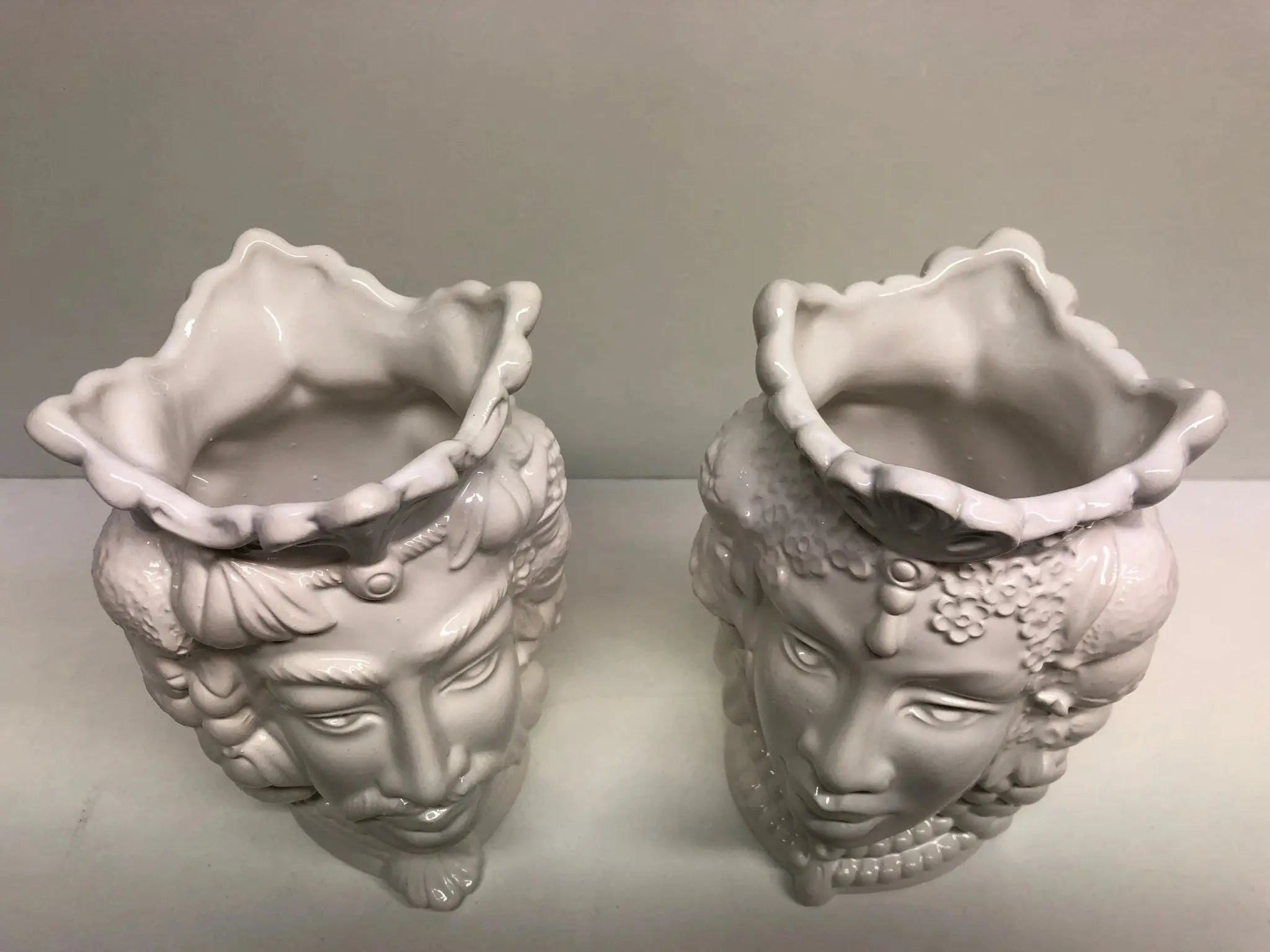 Teste di Moro Afro Frutta Ceramica Caltagirone cm H.18 L.12 Artigianale Bianco Lucido - DD CERAMICHE SICILIANE