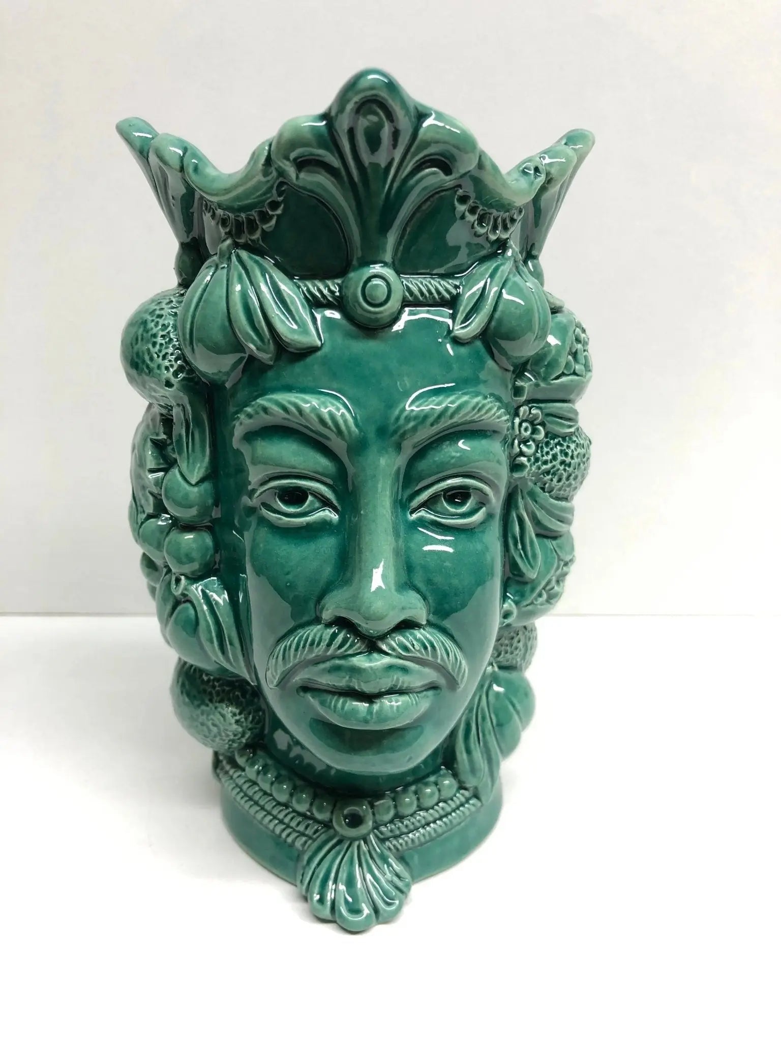 Teste di Moro Afro Frutta Ceramica Caltagirone cm H.18 L.12 Artigianale Verde - DD CERAMICHE SICILIANE