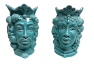 Teste di Moro Afro Frutta Ceramica Caltagirone cm H.18 L.12 Artigianale Celeste - DD CERAMICHE SICILIANE
