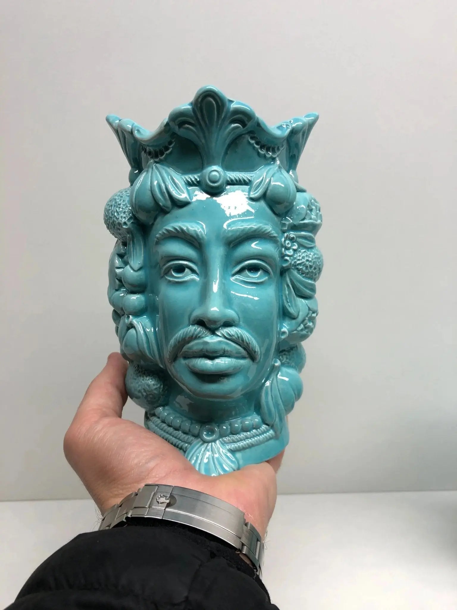 Teste di Moro Afro Frutta Ceramica Caltagirone cm H.18 L.12 Artigianale Celeste - DD CERAMICHE SICILIANE