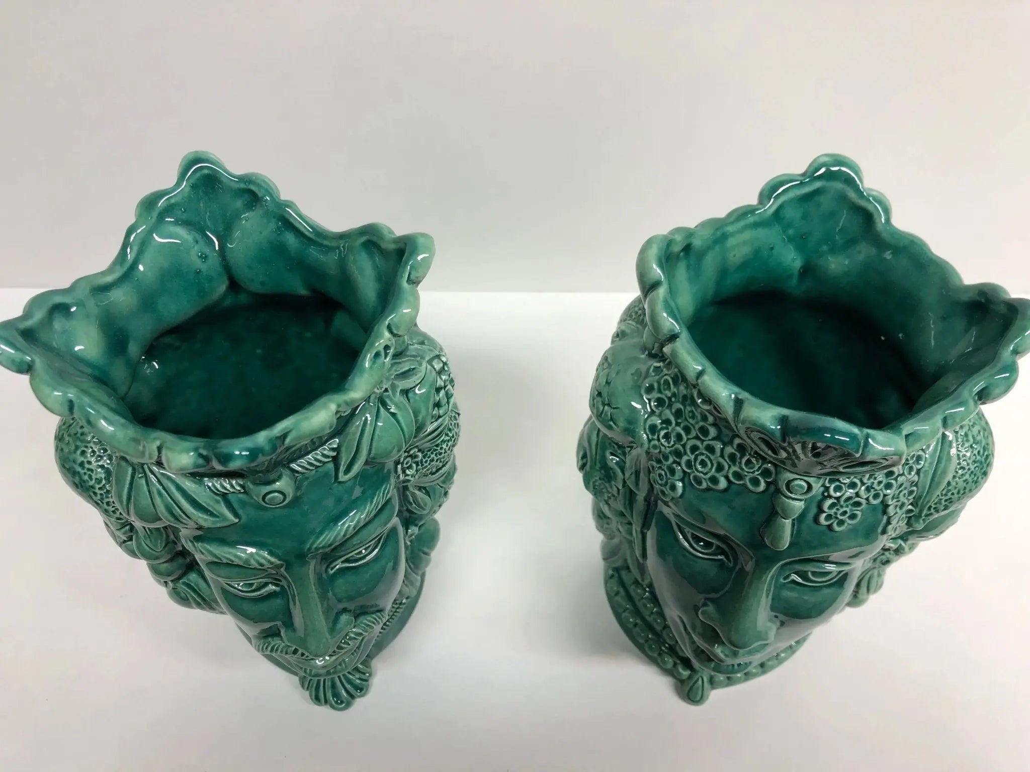 Teste di Moro Afro Frutta Ceramica Caltagirone cm H.18 L.12 Artigianale Verde - DD CERAMICHE SICILIANE