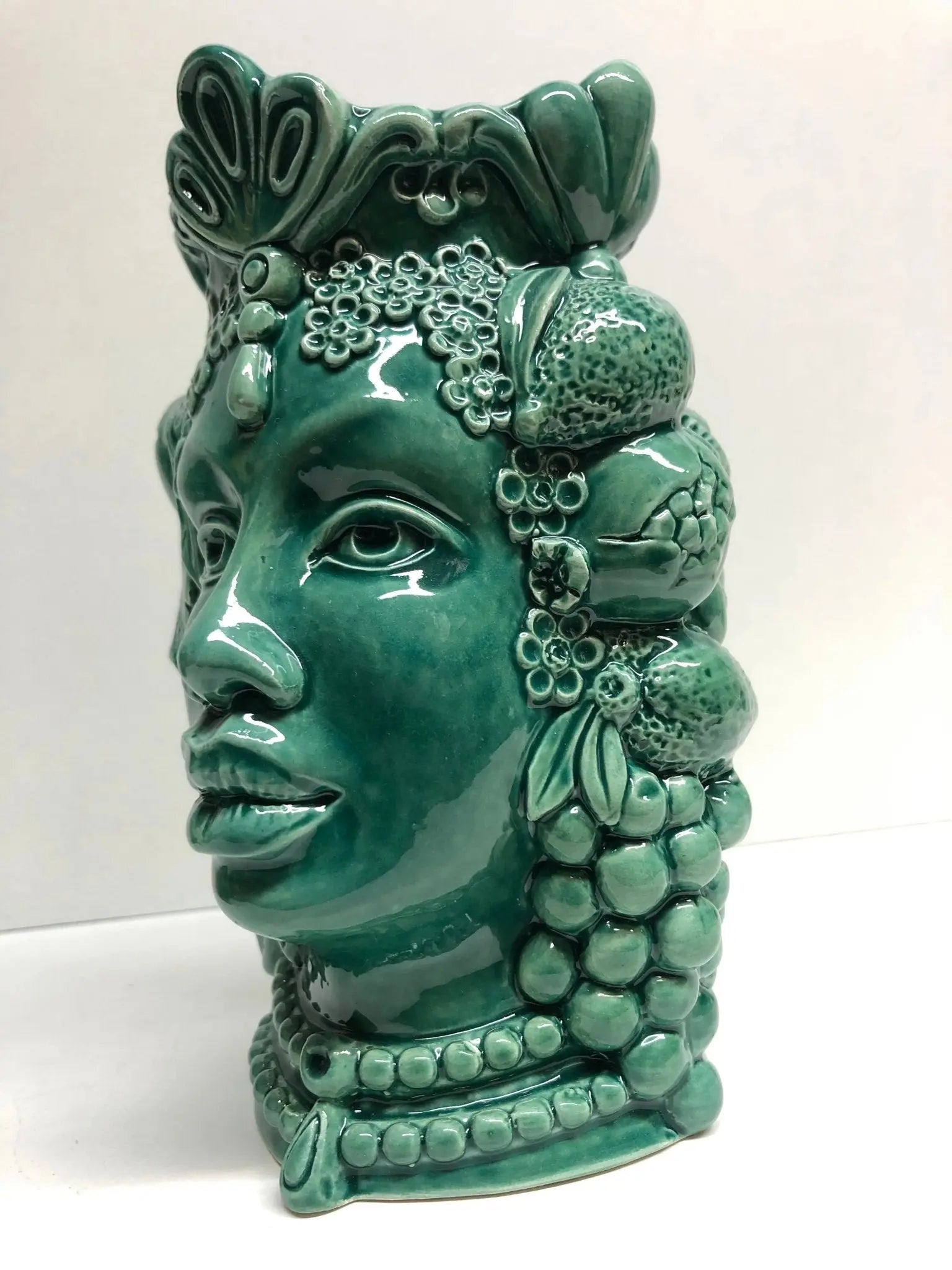 Teste di Moro Afro Frutta Ceramica Caltagirone cm H.18 L.12 Artigianale Verde - DD CERAMICHE SICILIANE