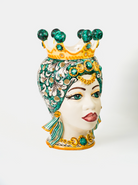 Teste di Moro Afro Traforate TDS Ceramica Caltagirone cm H.45 Artigianale Campito Verde - TESTE DI MORO