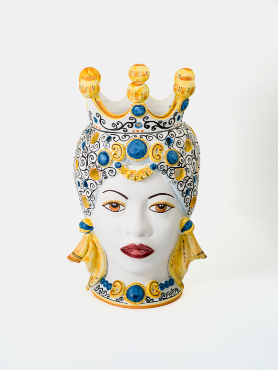 Teste di Moro Afro Traforate TDS Ceramica Caltagirone cm H.45 Artigianale Ricamato Blu - Donna - TESTE DI MORO