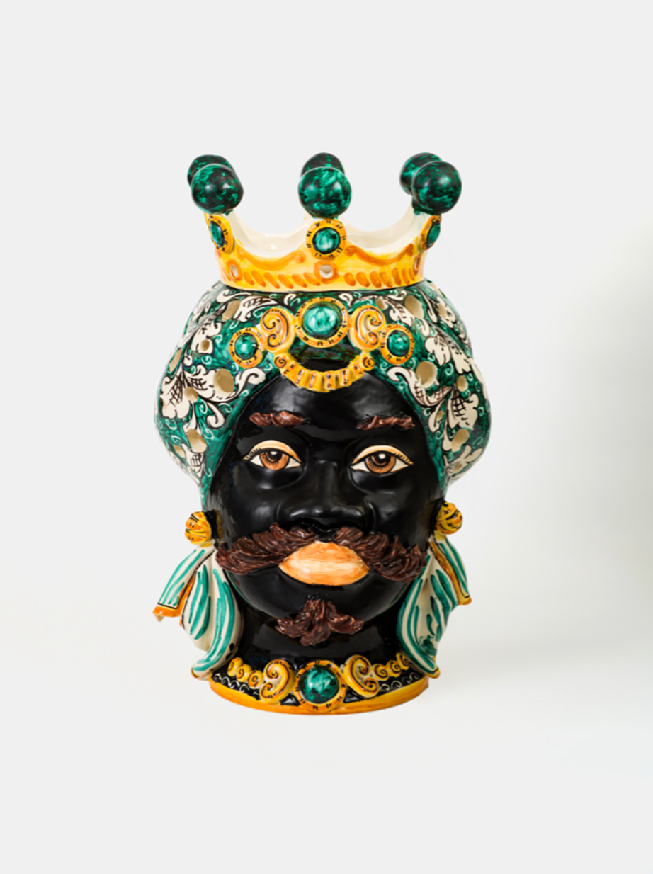 Teste di Moro Afro Traforate TDS Ceramica Caltagirone cm H.45 Artigianale Campito Verde - Uomo - TESTE DI MORO