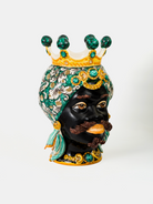 Teste di Moro Afro Traforate TDS Ceramica Caltagirone cm H.45 Artigianale Campito Verde - TESTE DI MORO
