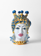 Teste di Moro Afro Traforate TDS Ceramica Caltagirone cm H.45 Artigianale Campito Blu - TESTE DI MORO