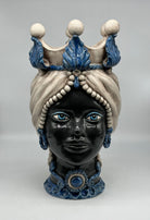 Teste di Moro Antares Ceramica Caltagirone cm H.41 L.22 Artigianale Écru Foglie Blu - Donna - TESTE DI MORO