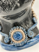 Teste di Moro Antares Ceramica Caltagirone cm H.41 L.22 Artigianale Écru Foglie Blu - TESTE DI MORO