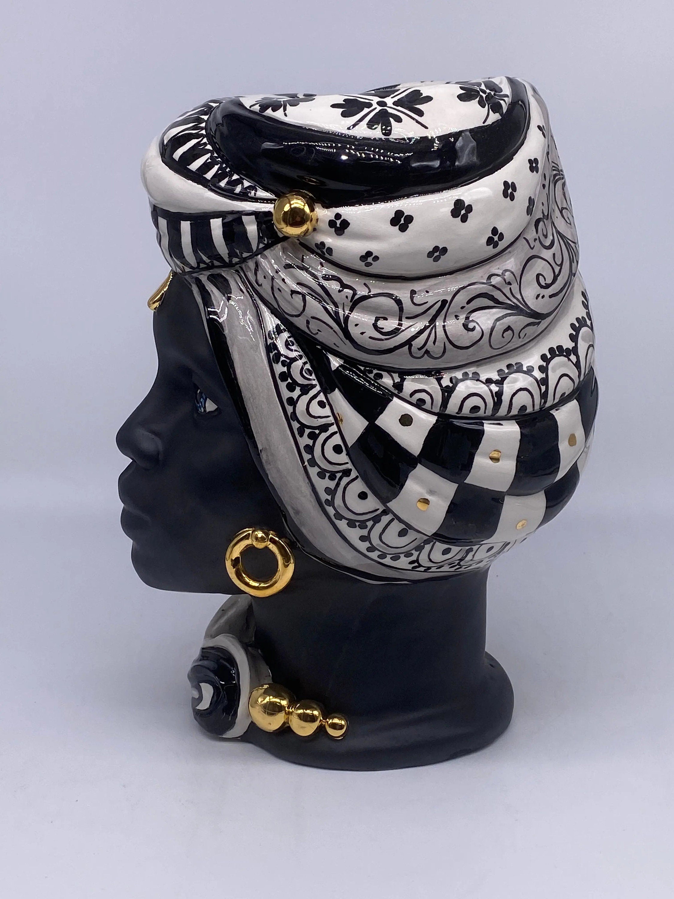 Teste di Moro Anubi Ceramica Caltagirone cm H.29 L.20 Artigianale Decoro n.1 DD CERAMICHE SICILIANE