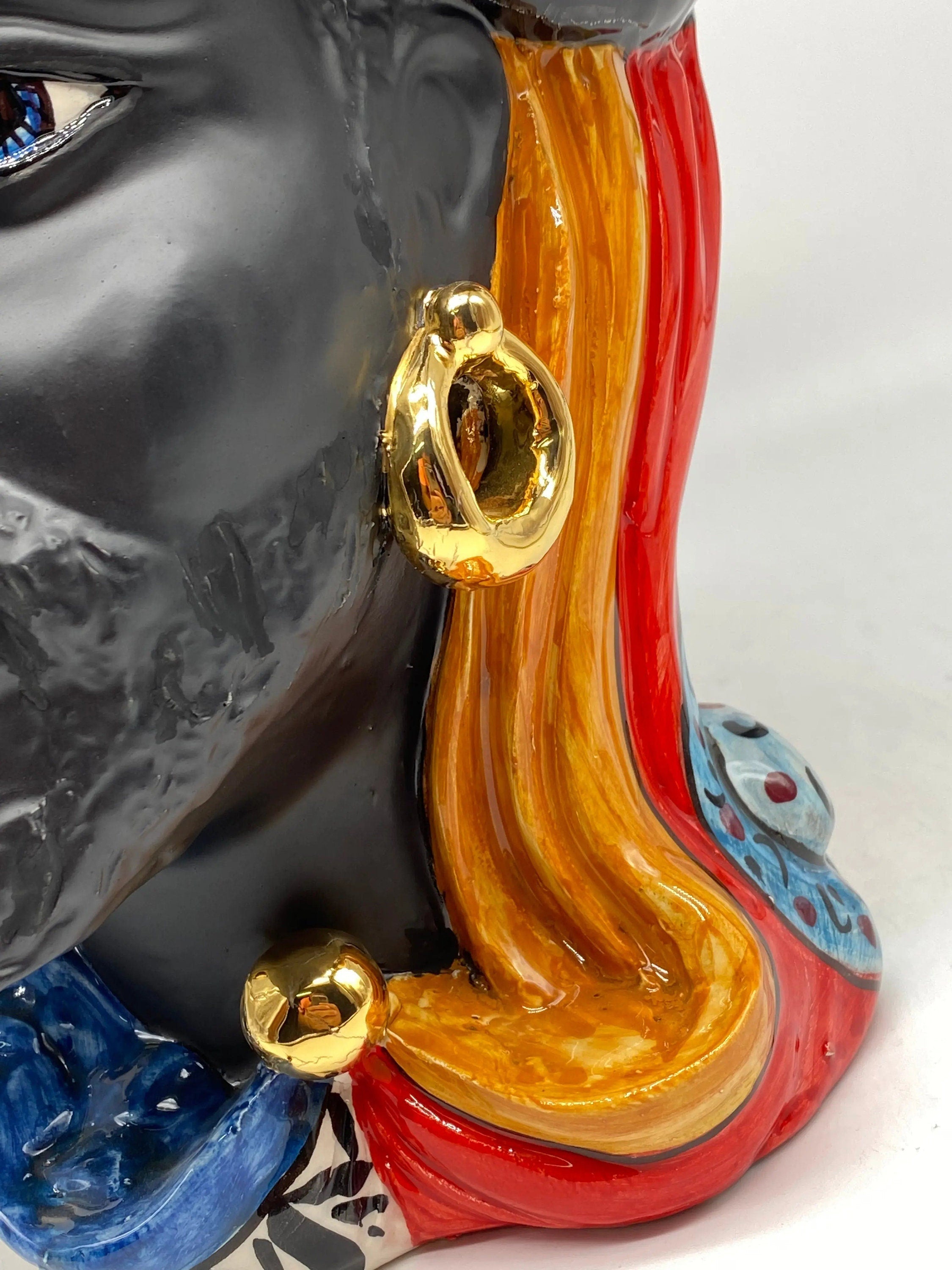 Teste di Moro Anubi Ceramica Caltagirone cm H.29 L.20 Artigianale “Carretto” DD CERAMICHE SICILIANE