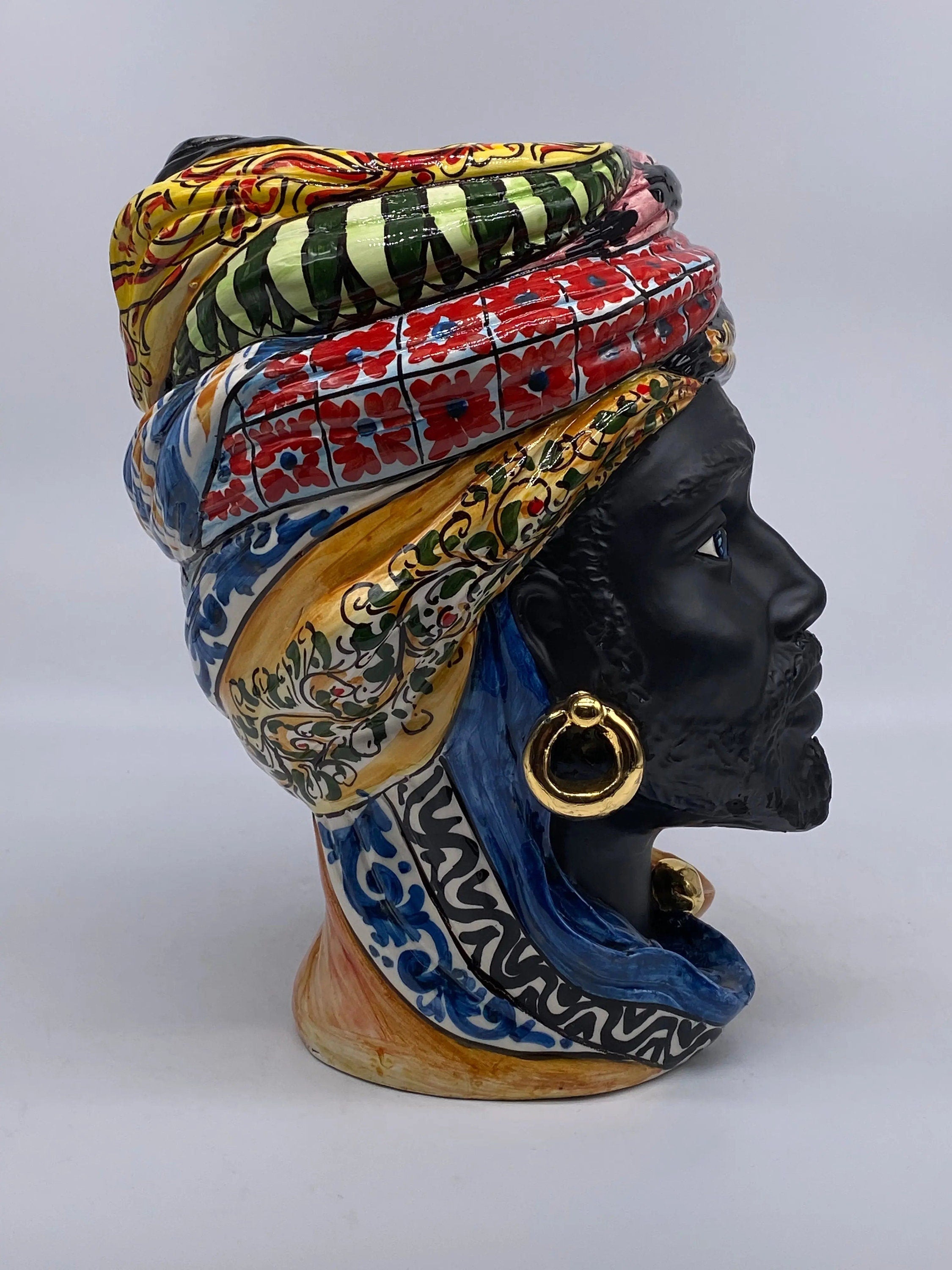 Teste di Moro Anubi Ceramica Caltagirone cm H.29 L.20 Artigianale “Carretto” DD CERAMICHE SICILIANE