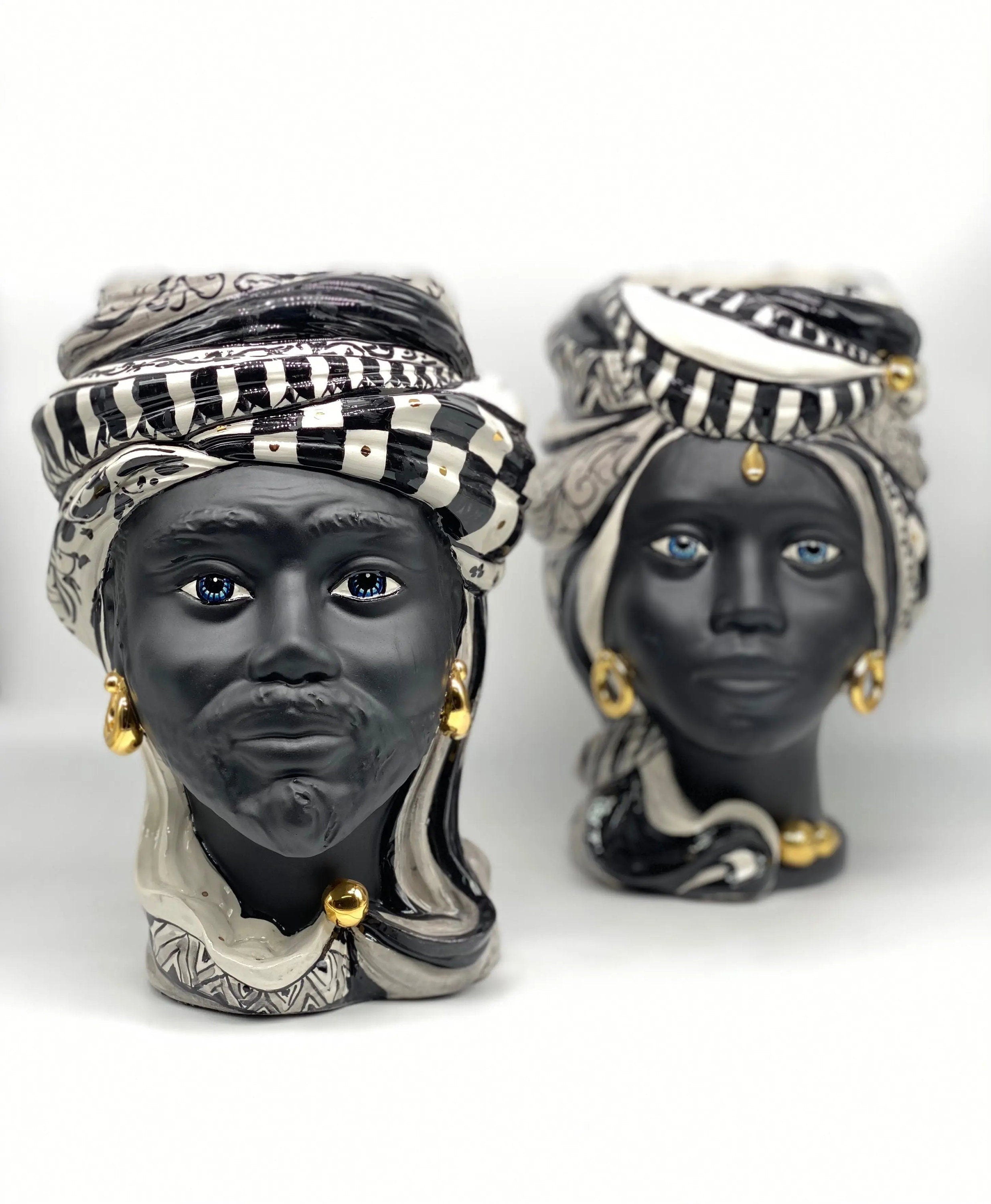 Teste di Moro Anubi Ceramica Caltagirone cm H.29 L.20 Artigianale Decoro n.1 DD CERAMICHE SICILIANE