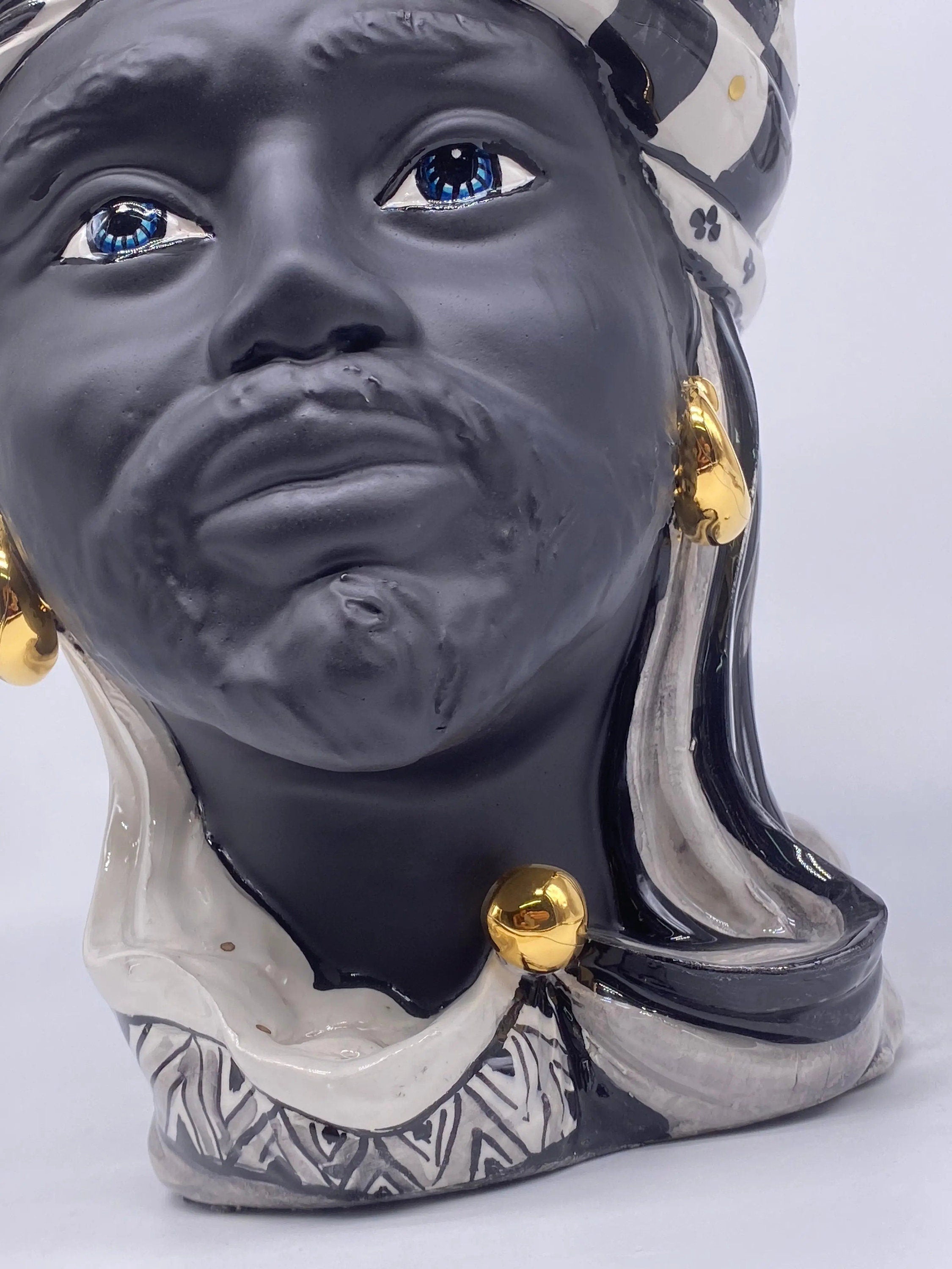 Teste di Moro Anubi Ceramica Caltagirone cm H.29 L.20 Artigianale Decoro n.1 DD CERAMICHE SICILIANE