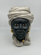 Teste di Moro Anubi Ceramica Caltagirone cm H.29 L.20 Artigianale Grigio Nero Oro DD CERAMICHE SICILIANE