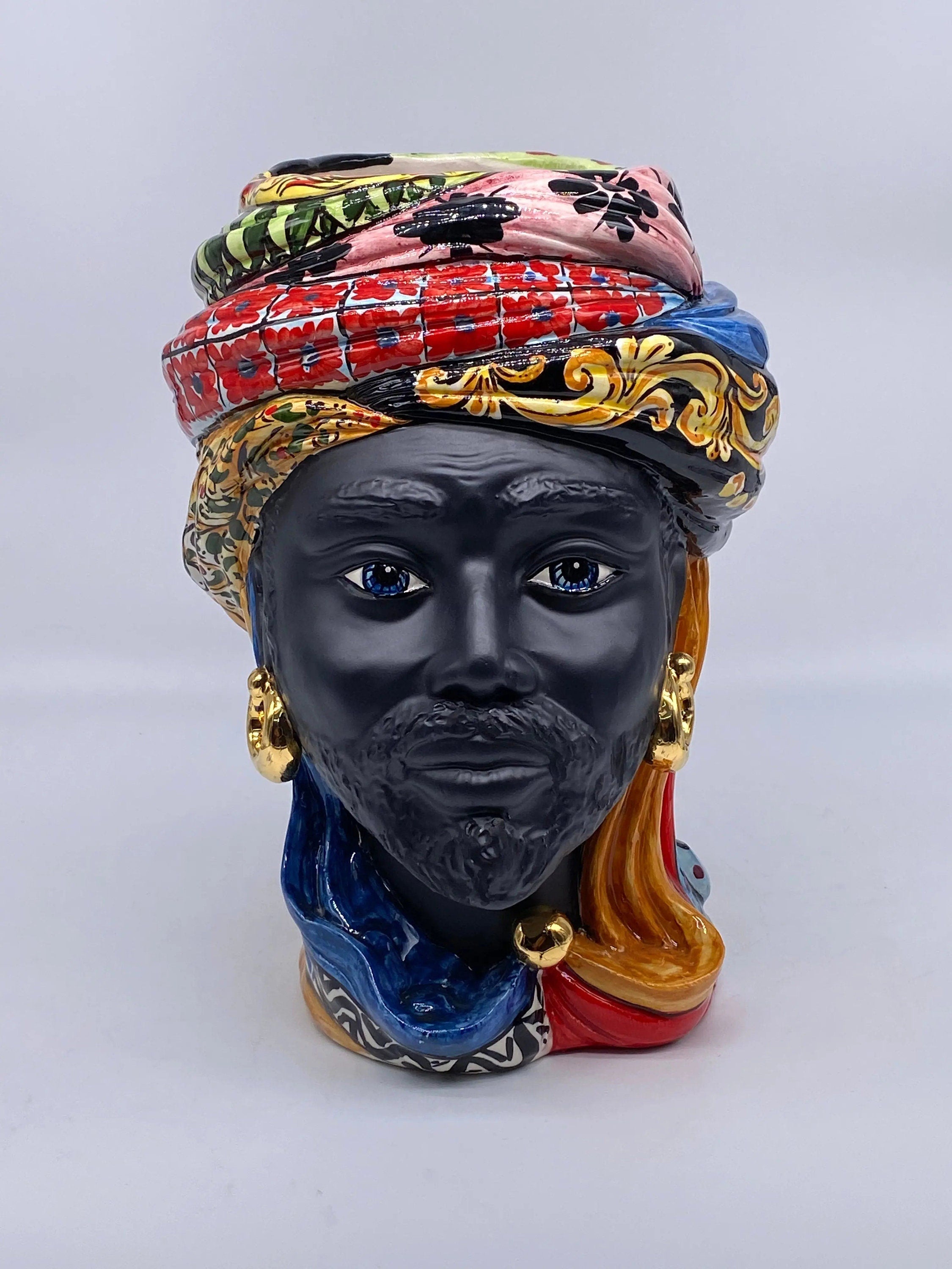 Teste di Moro Anubi Ceramica Caltagirone cm H.29 L.20 Artigianale “Carretto” DD CERAMICHE SICILIANE